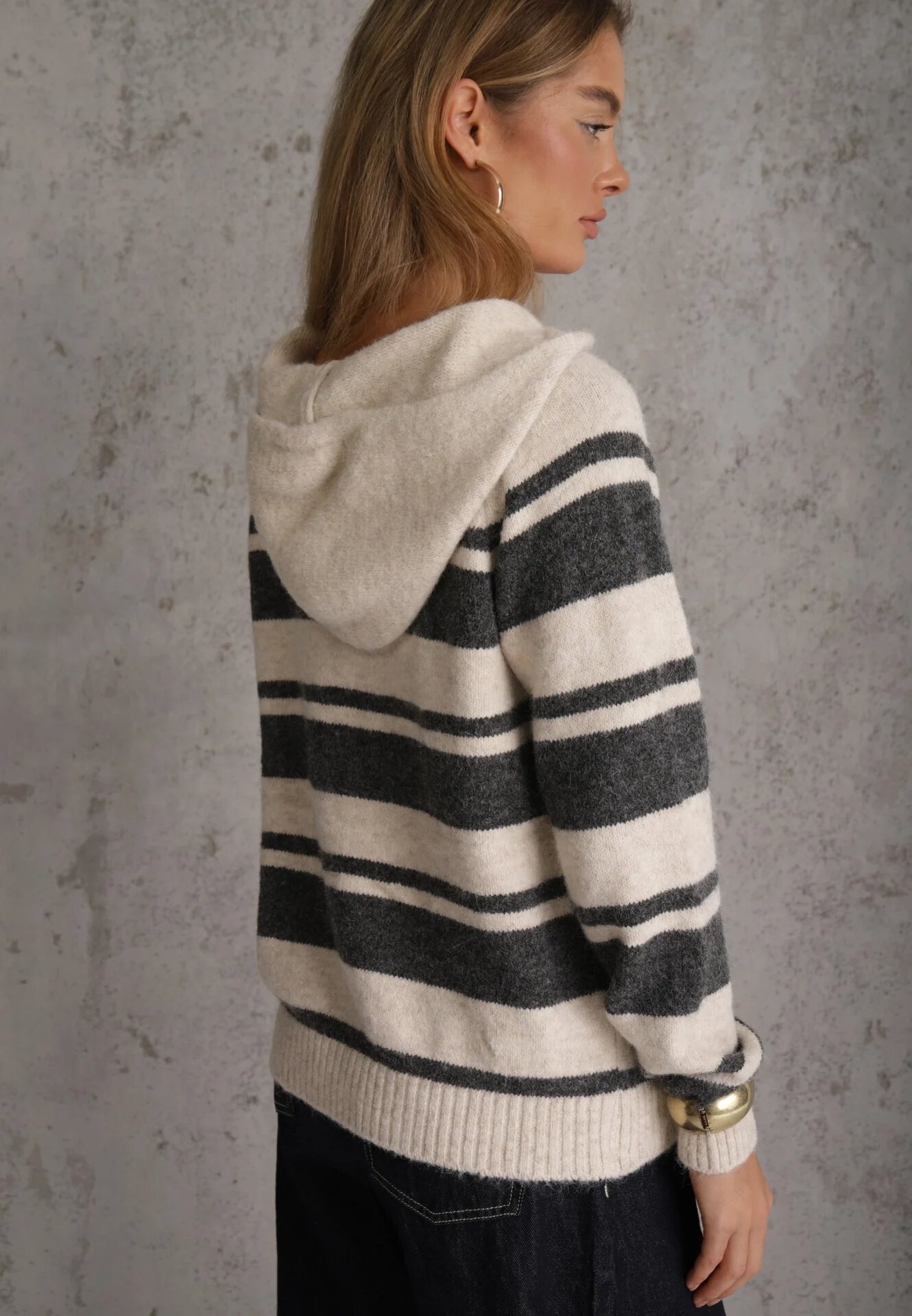 j&x Pulover cu glugă din tricot cu lână și bumbac Edelmi Bej