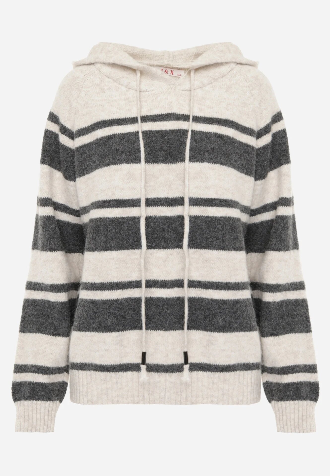 j&x Pulover cu glugă din tricot cu lână și bumbac Edelmi Bej