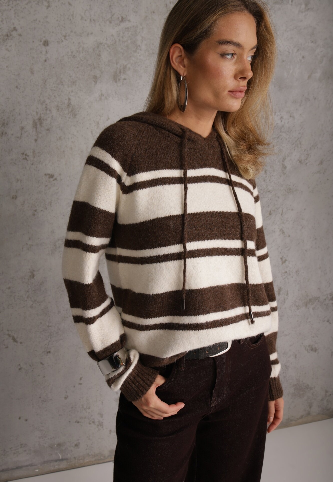 j&x Pulover cu glugă din tricot cu lână și bumbac Edelmi Maro