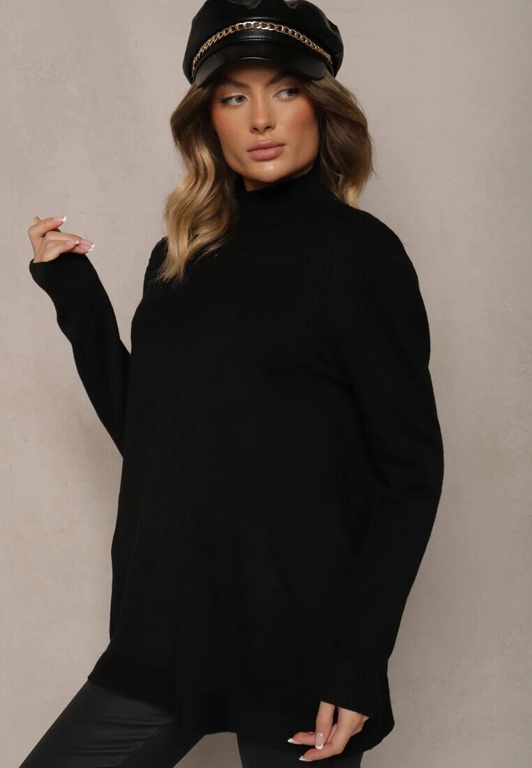 j&x Pulover cu guler semi-înalt Negru din bumbac și buzunar în față Emittes