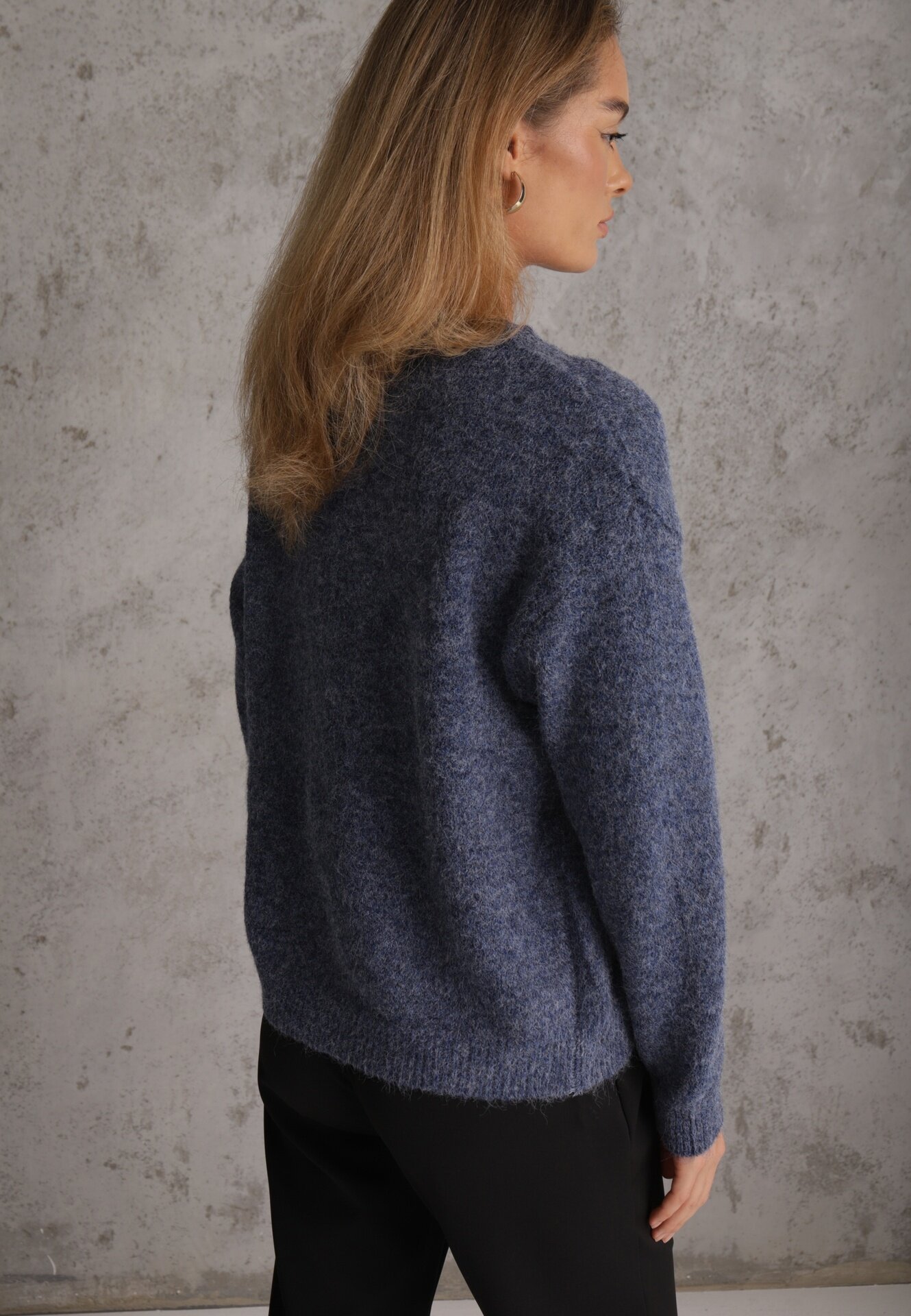 j&x Pulover cu lână bumbac și broderie florală Adetna Bleumarin