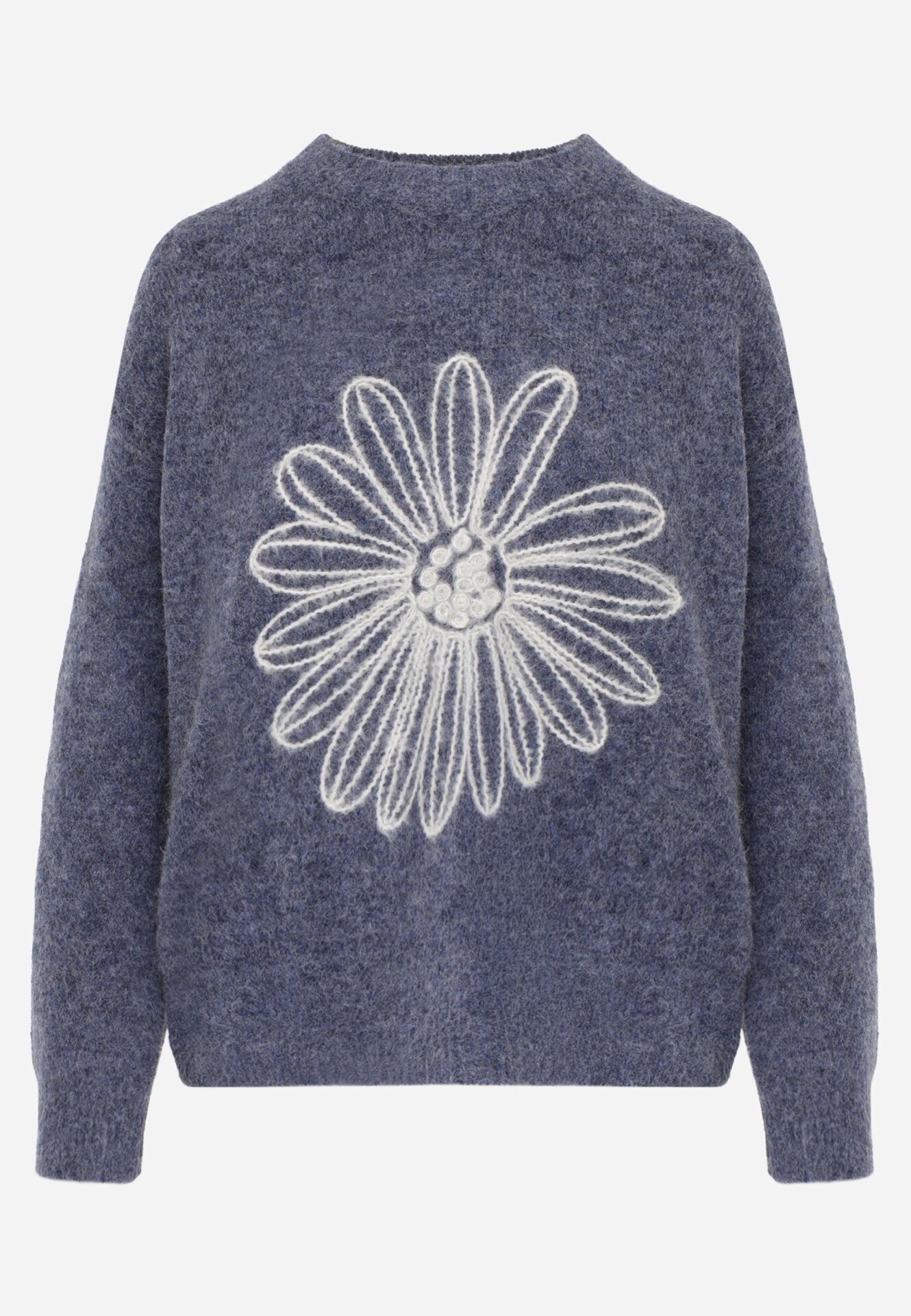 j&x Pulover cu lână bumbac și broderie florală Adetna Bleumarin