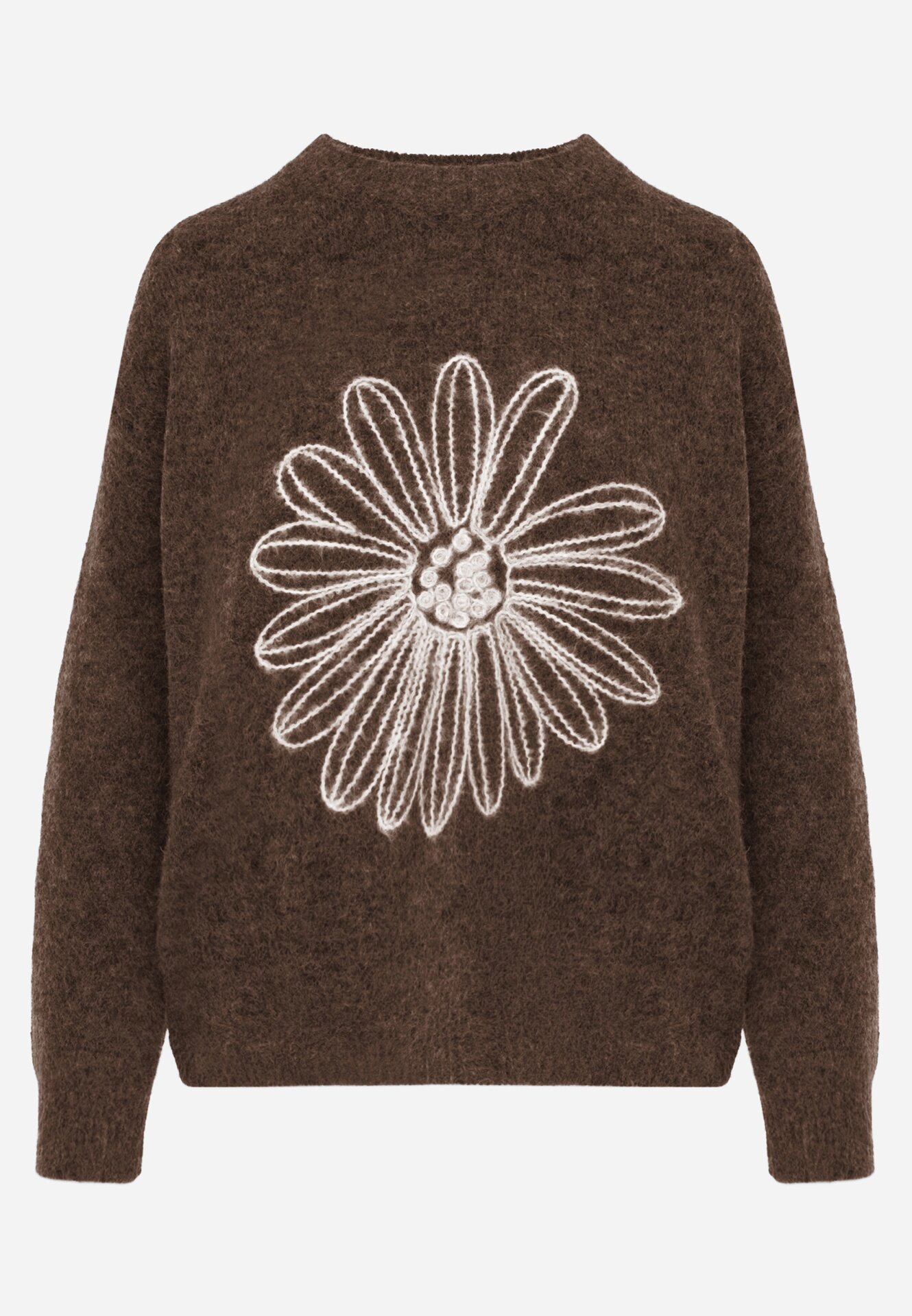 j&x Pulover cu lână bumbac și broderie florală Adetna Maro