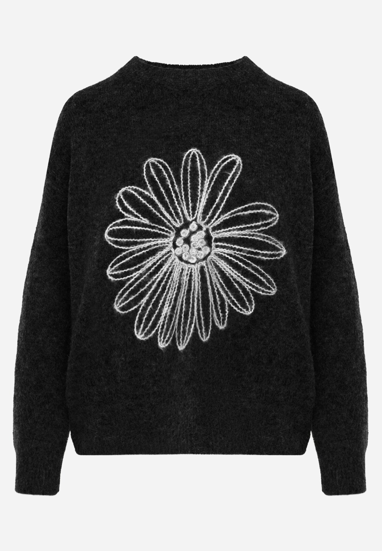 j&x Pulover cu lână bumbac și broderie florală Adetna Negru