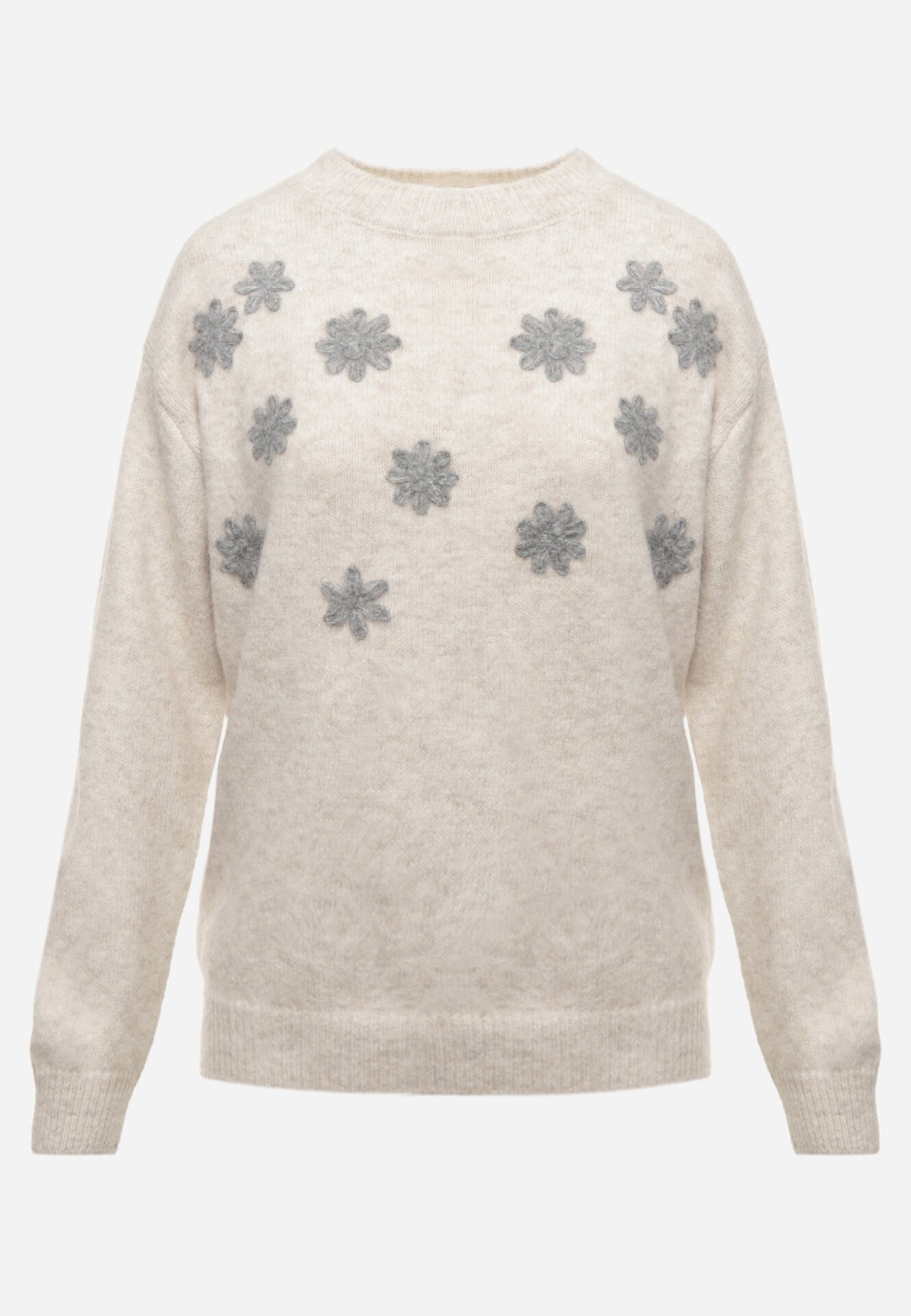 j&x Pulover cu lână bumbac și broderie florală Merisse Bej deschis