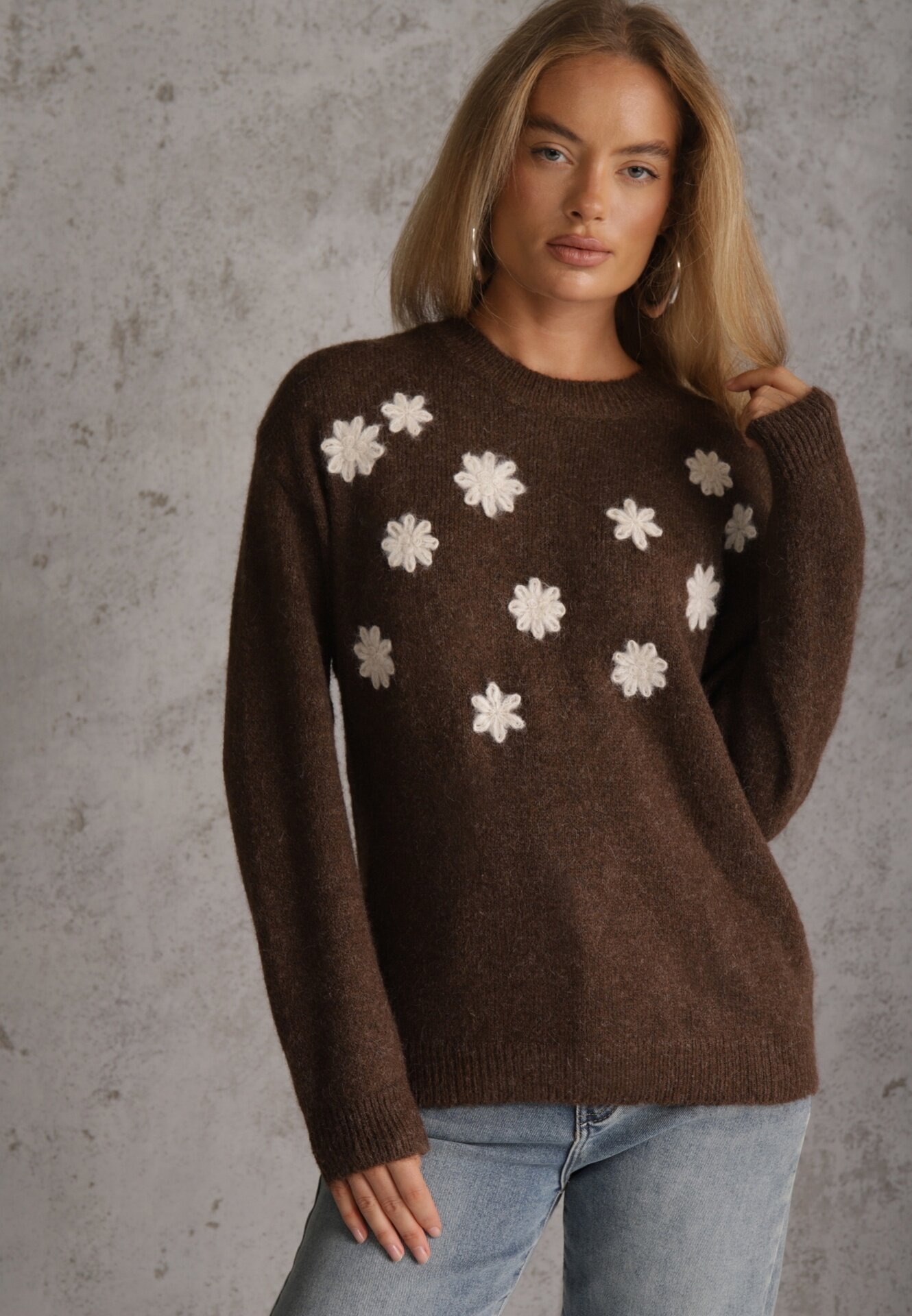 j&x Pulover cu lână bumbac și broderie florală Merisse Maro