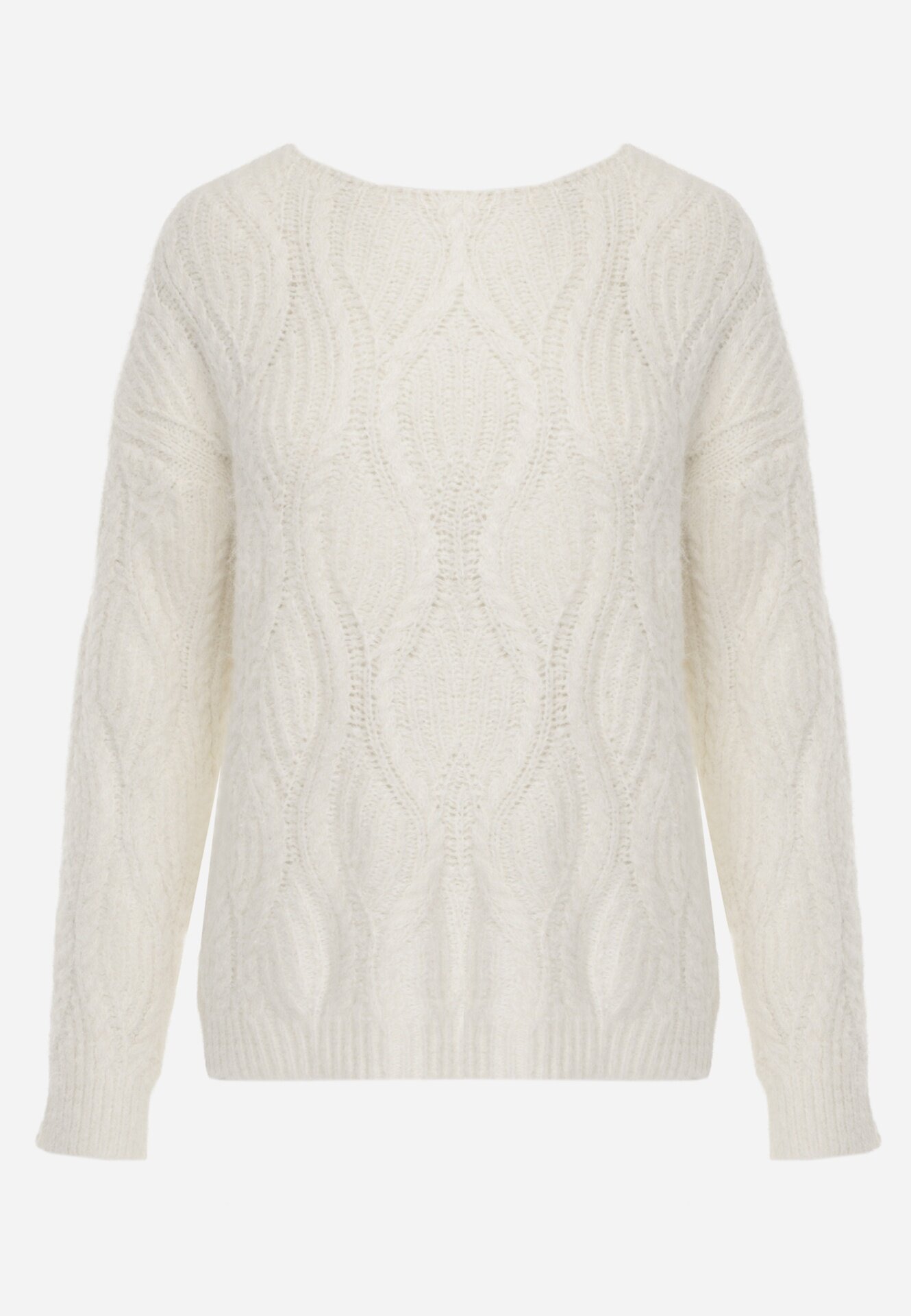 j&x Pulover din bumbac și lână cu împletituri și model ajurat Dinqi Bej deschis