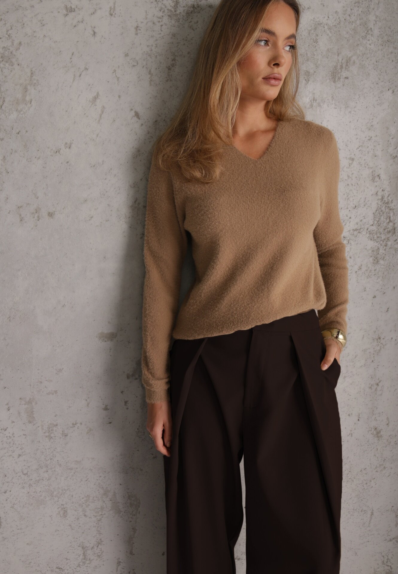 j&x Pulover din lână în stil minimalist Joslina Bej închis