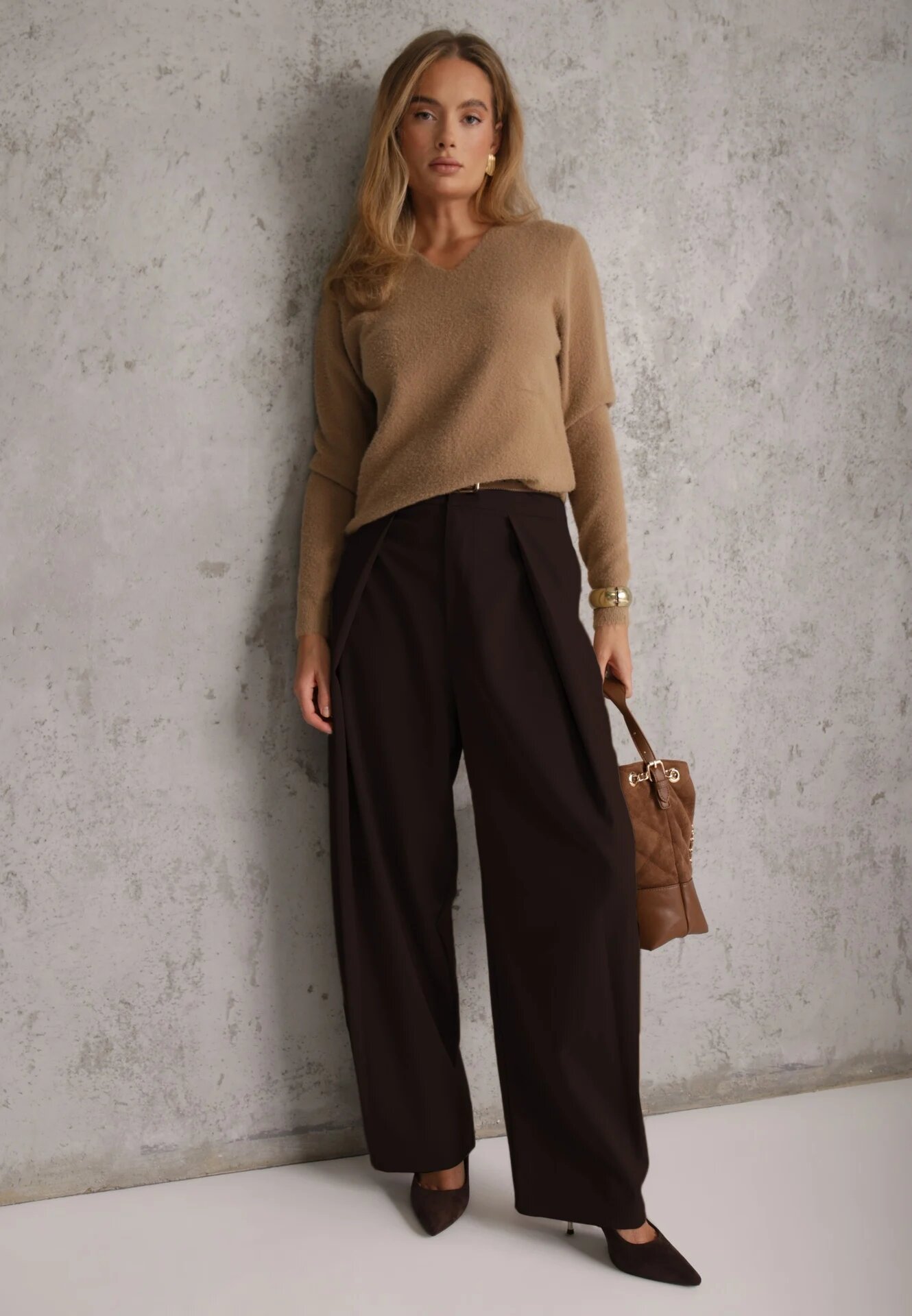 j&x Pulover din lână în stil minimalist Joslina Bej închis