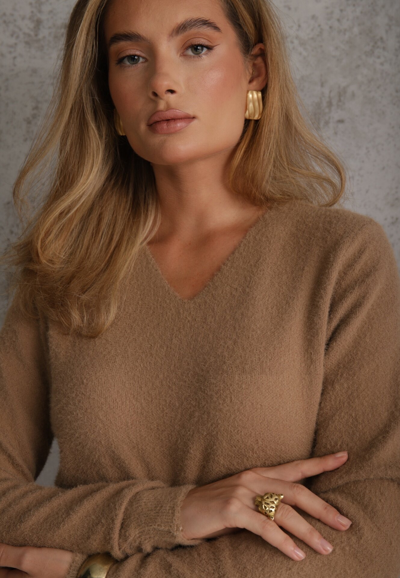 j&x Pulover din lână în stil minimalist Joslina Bej închis
