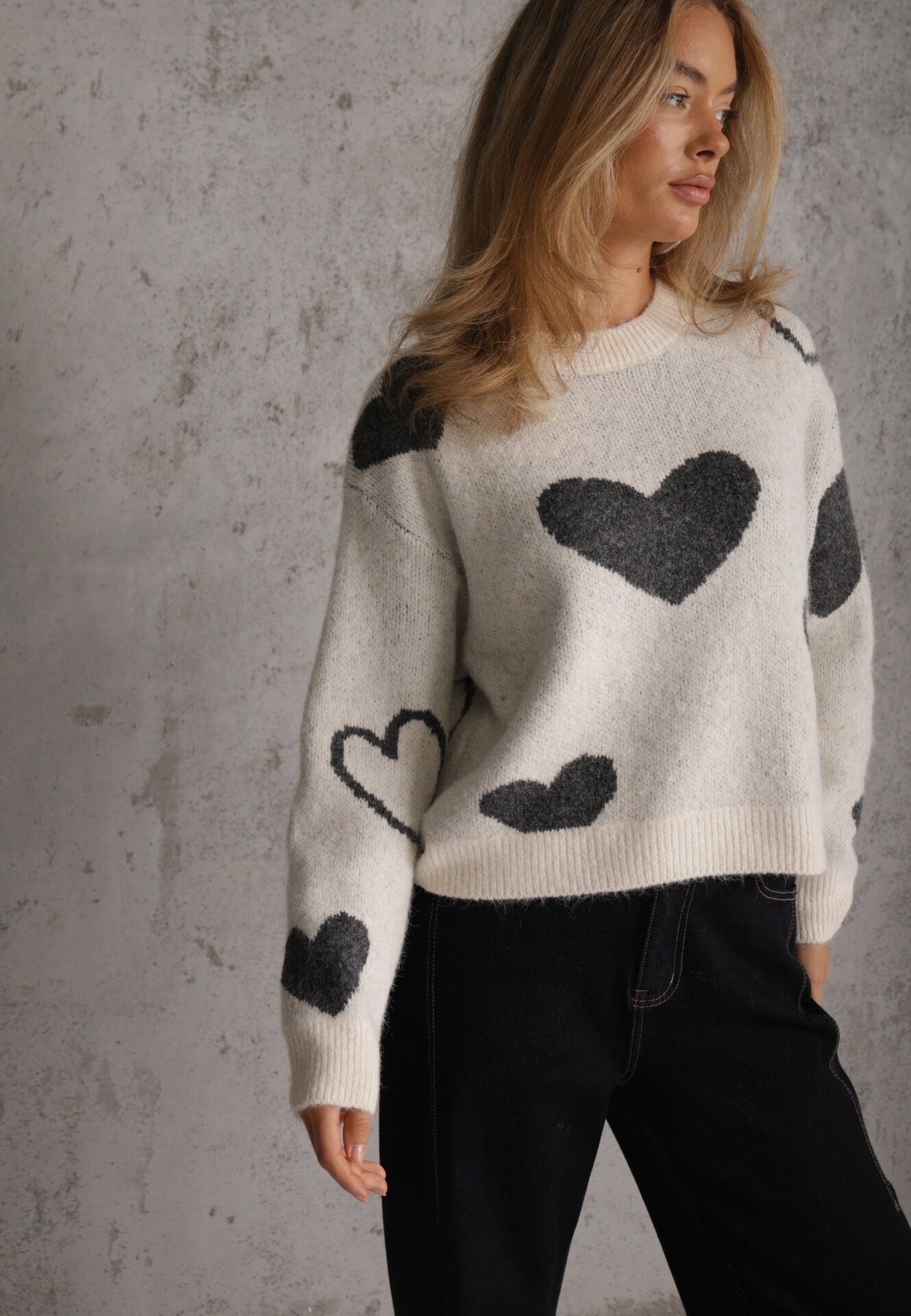 j&x Pulover Jailine cu lână și inimioare Bej deschis