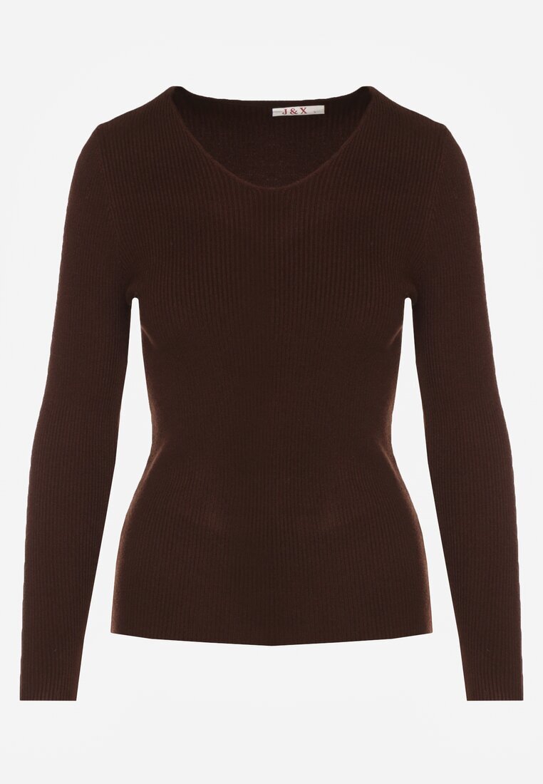 j&x Pulover Maro cu Bumbac din Tricot cu Nervuri Reisaria
