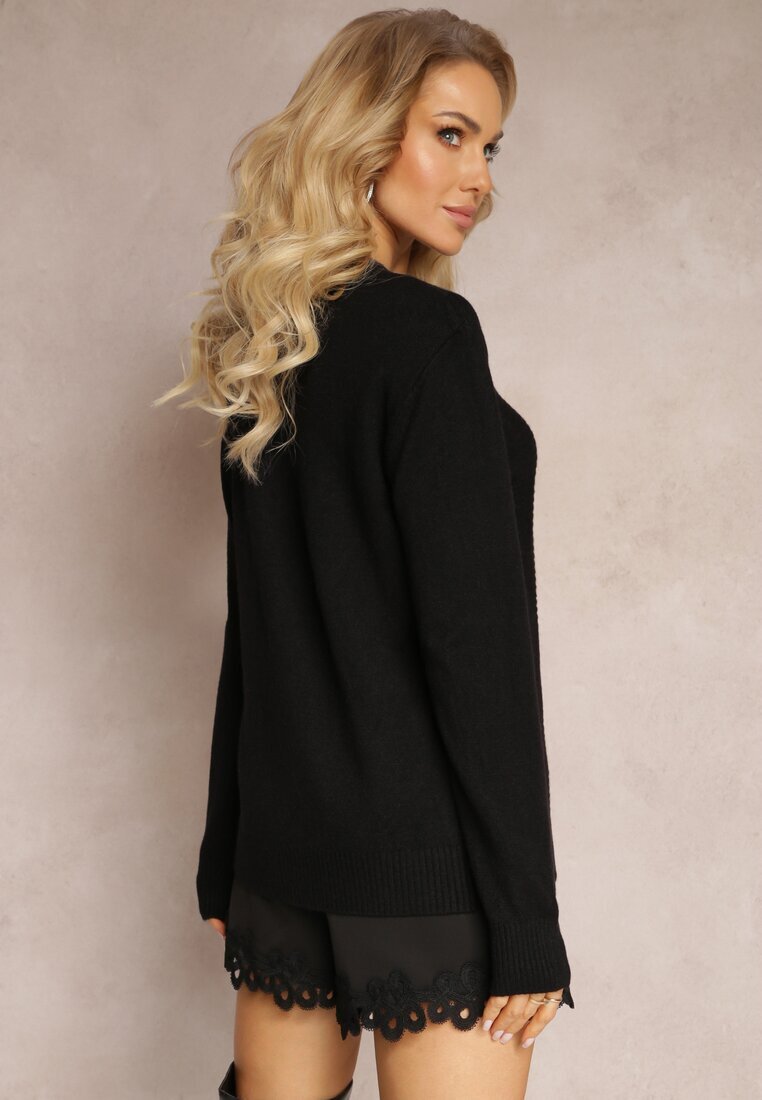 j&x Pulover Negru cu Împletitură Decorativă Ewenna