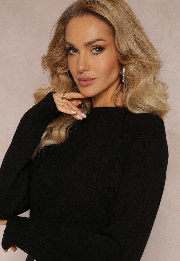 j&x Pulover Negru cu Împletitură Decorativă Ewenna
