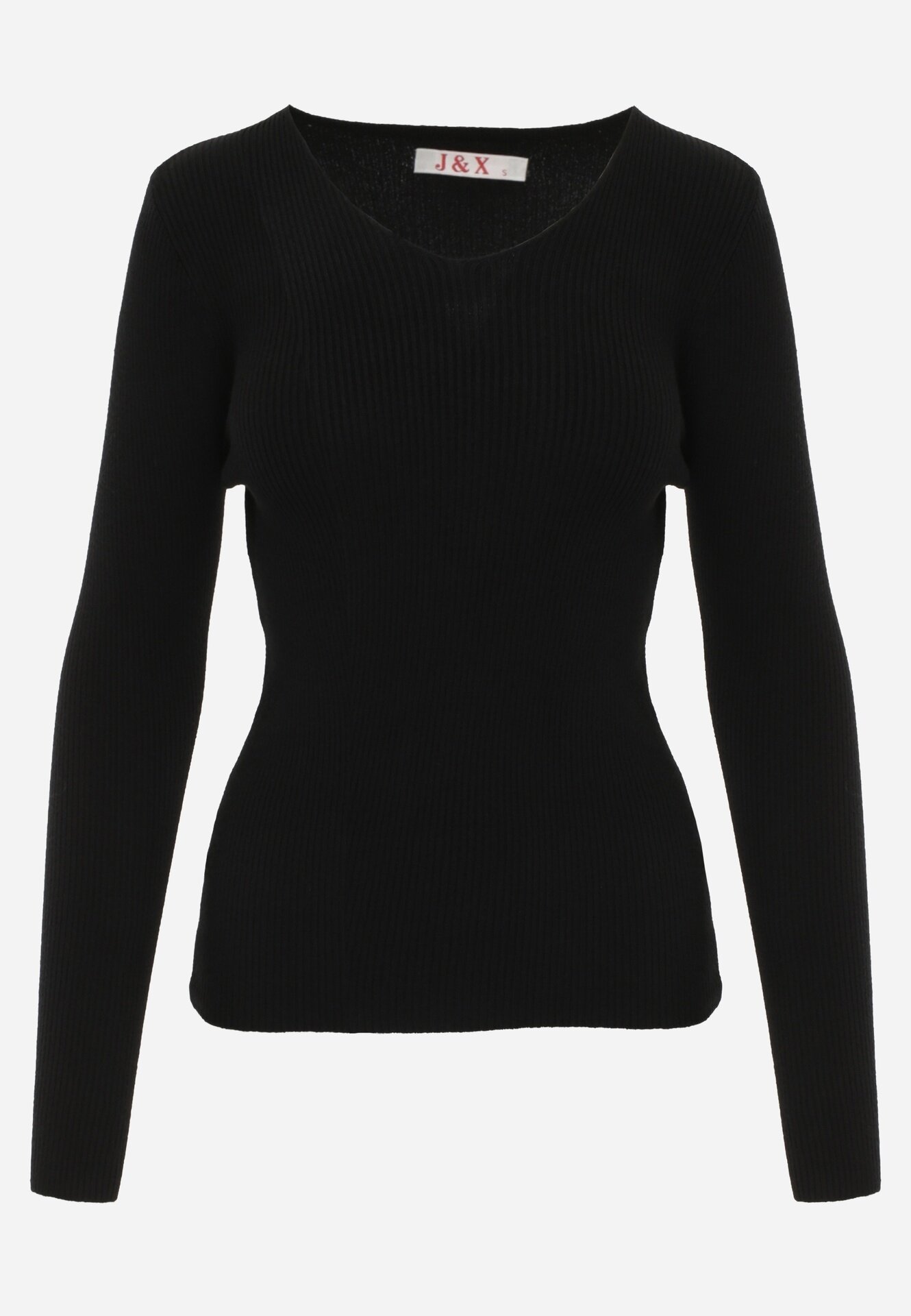 j&x Pulover Negru din Bumbac din Tricot Reiat Reisaria