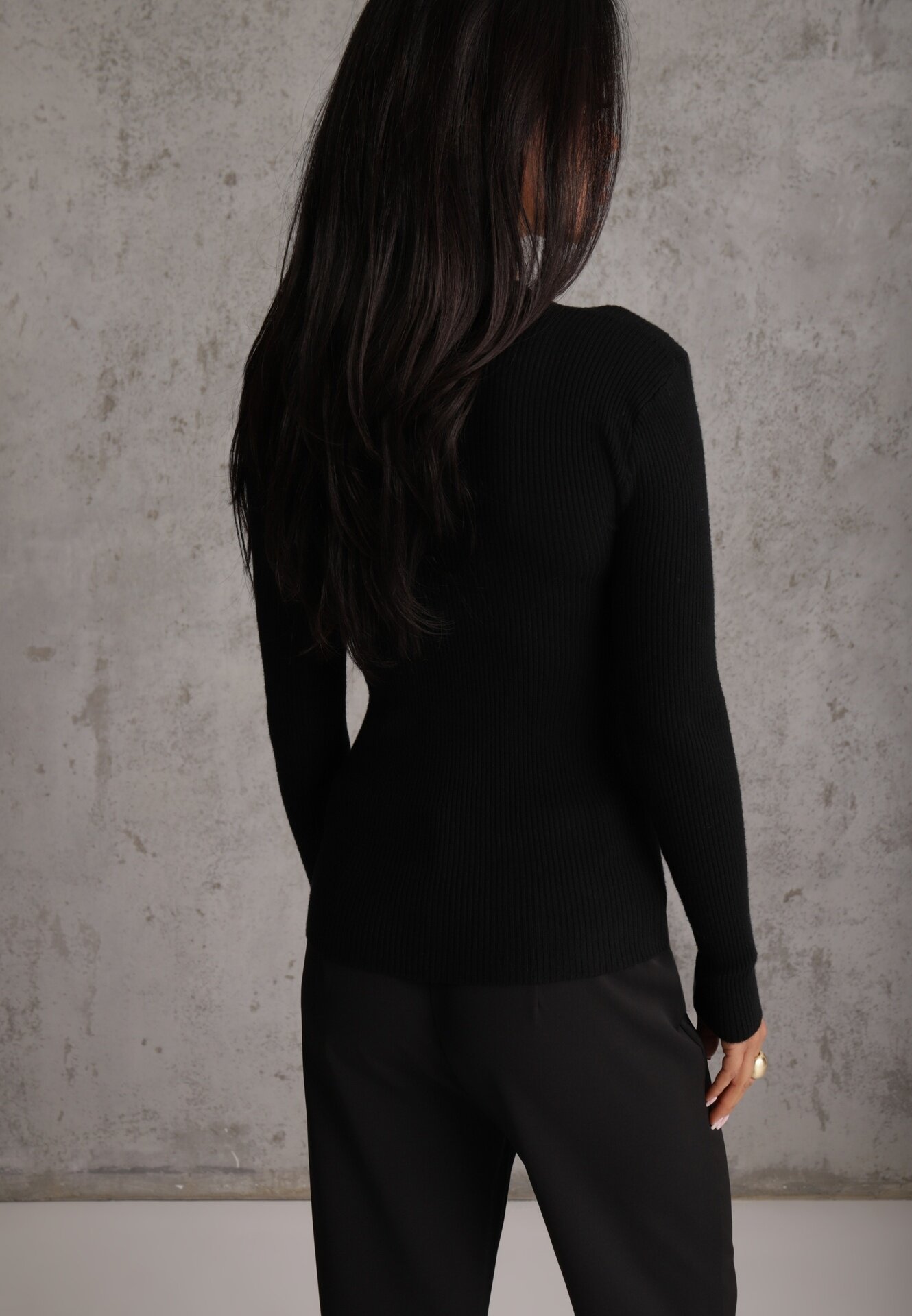 j&x Pulover Negru Reiat Din Bumbac Decorat Cu Zirconii Romilea