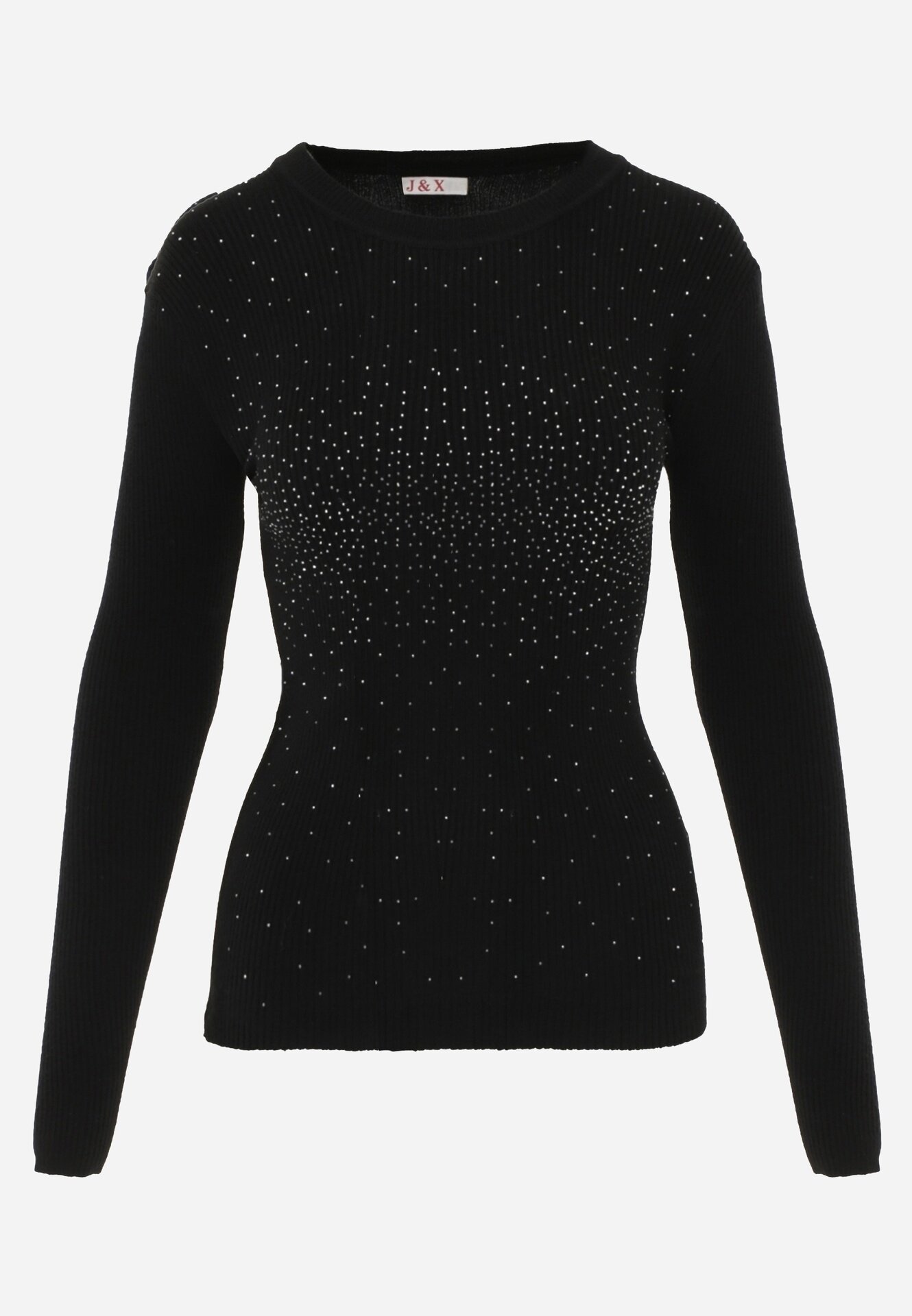 j&x Pulover Negru Reiat Din Bumbac Decorat Cu Zirconii Romilea