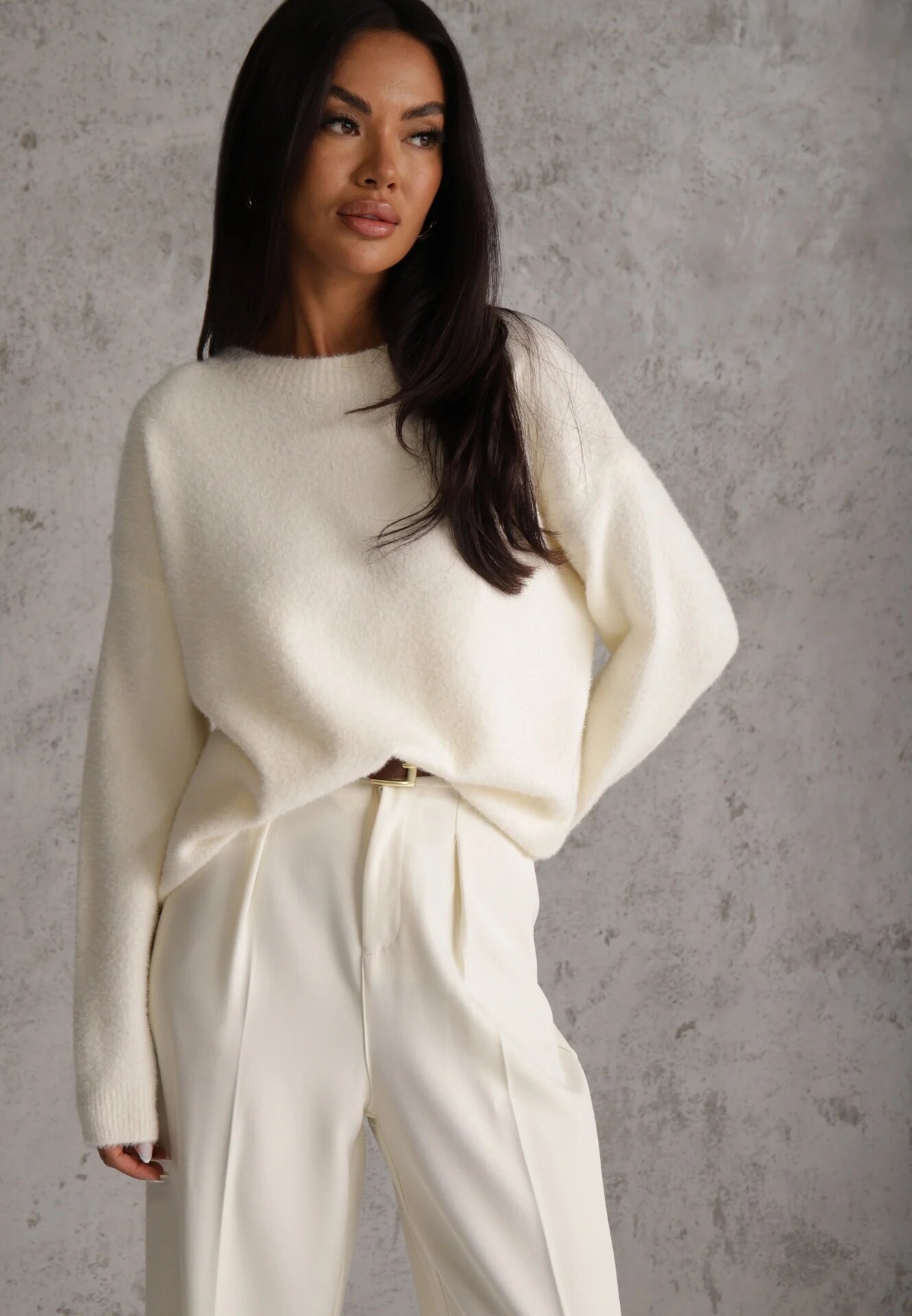 j&x Pulover oversize din bumbac și lână Basic Oseani Bej deschis