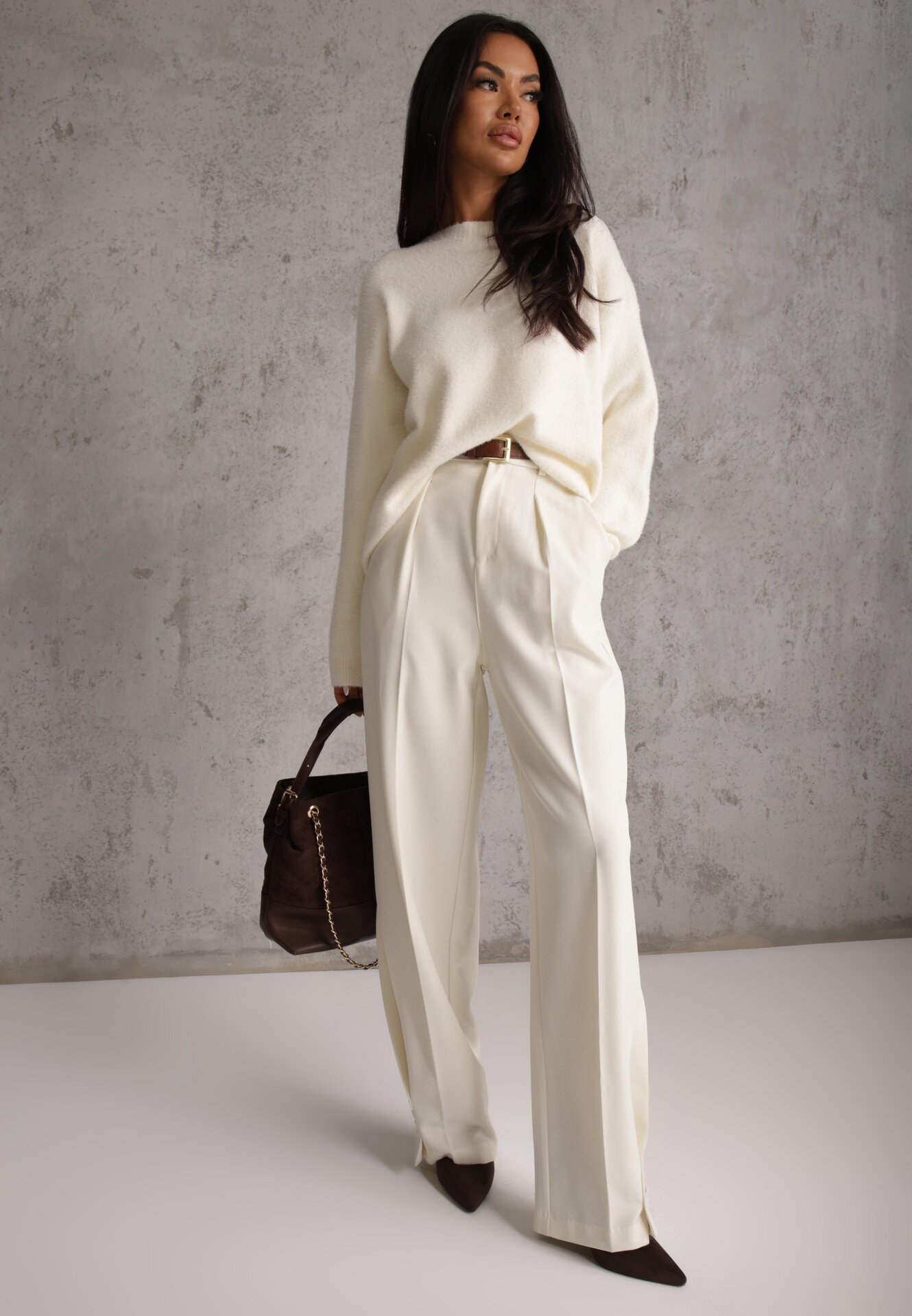 j&x Pulover oversize din bumbac și lână Basic Oseani Bej deschis