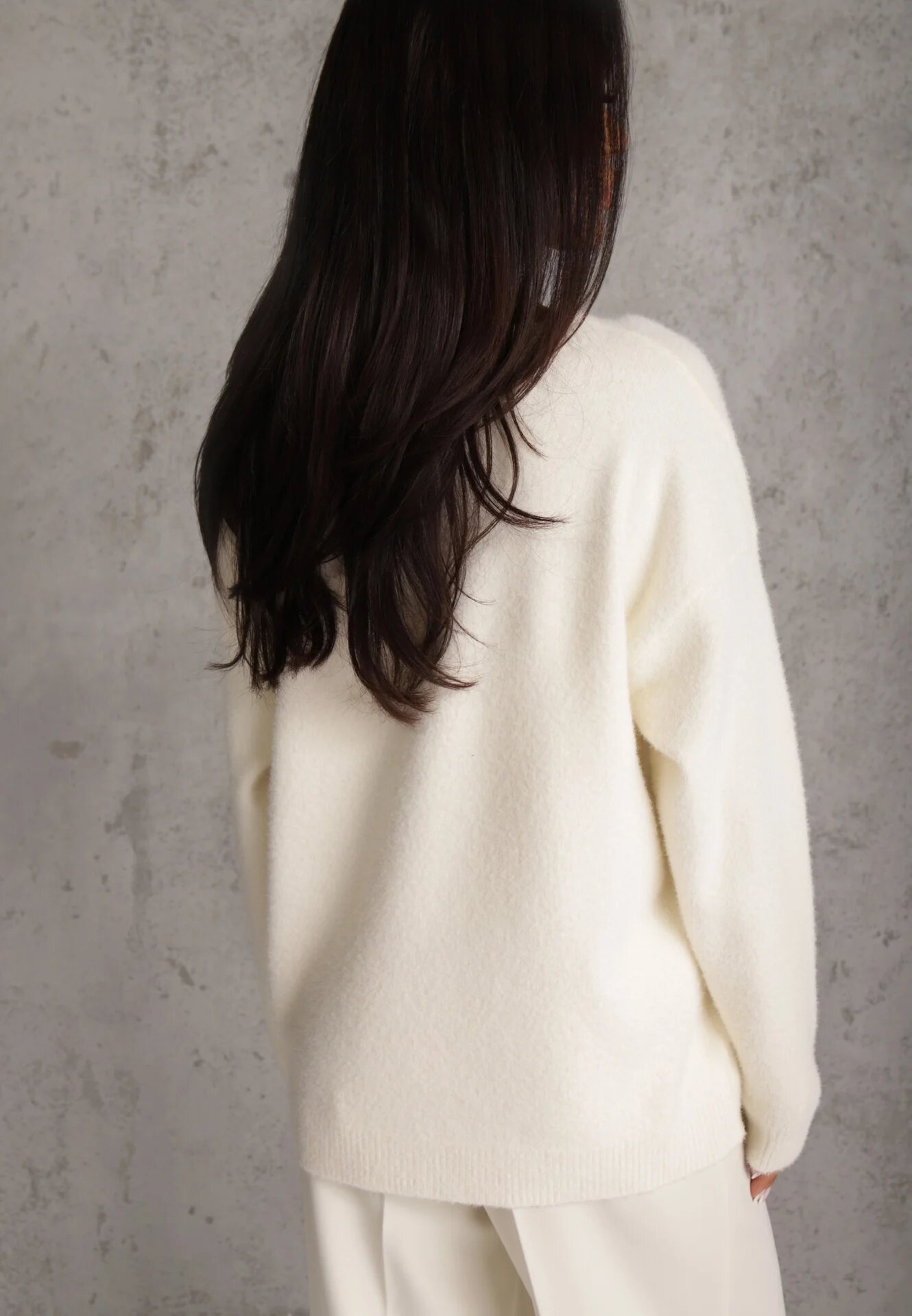 j&x Pulover oversize din bumbac și lână Basic Oseani Bej deschis