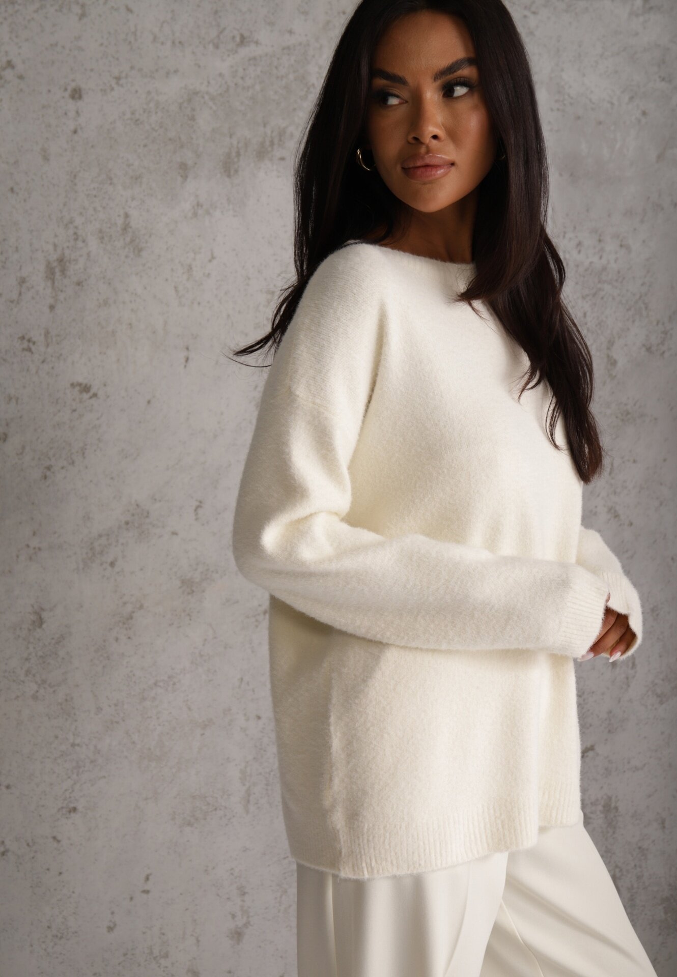 j&x Pulover oversize din bumbac și lână Basic Oseani Bej deschis