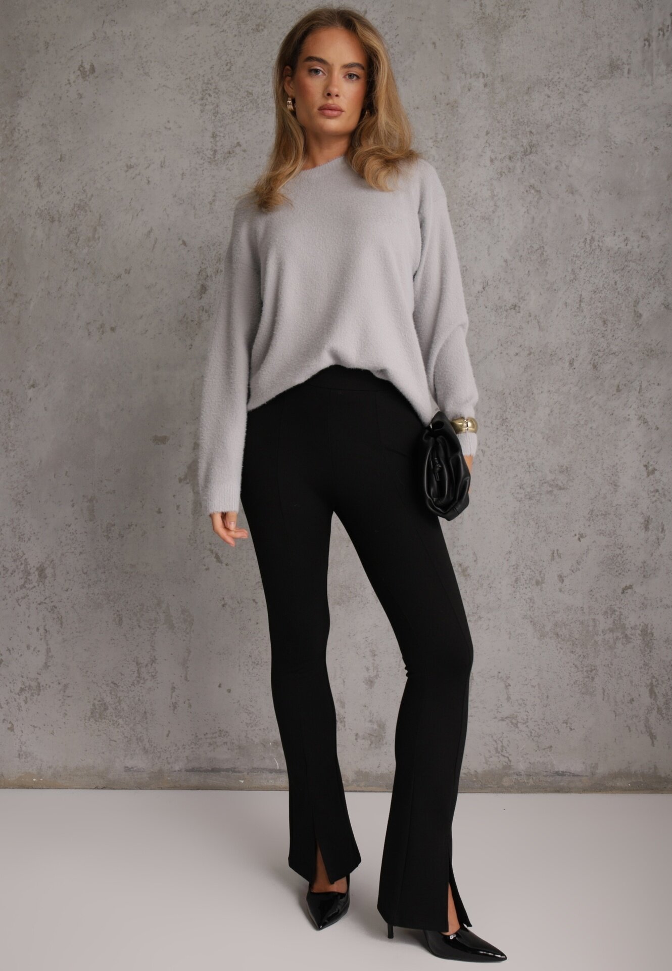 j&x Pulover oversize din bumbac și lână Basic Oseani Gri