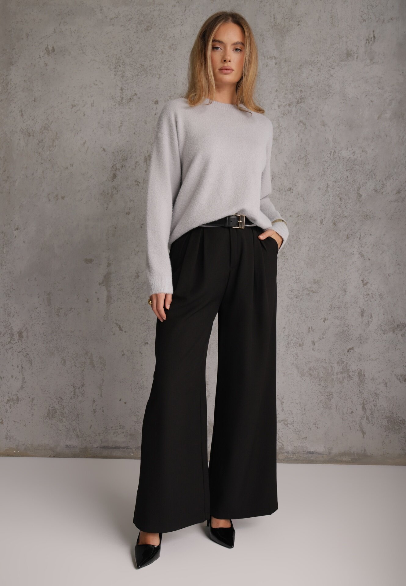 j&x Pulover oversize din bumbac și lână Basic Oseani Gri