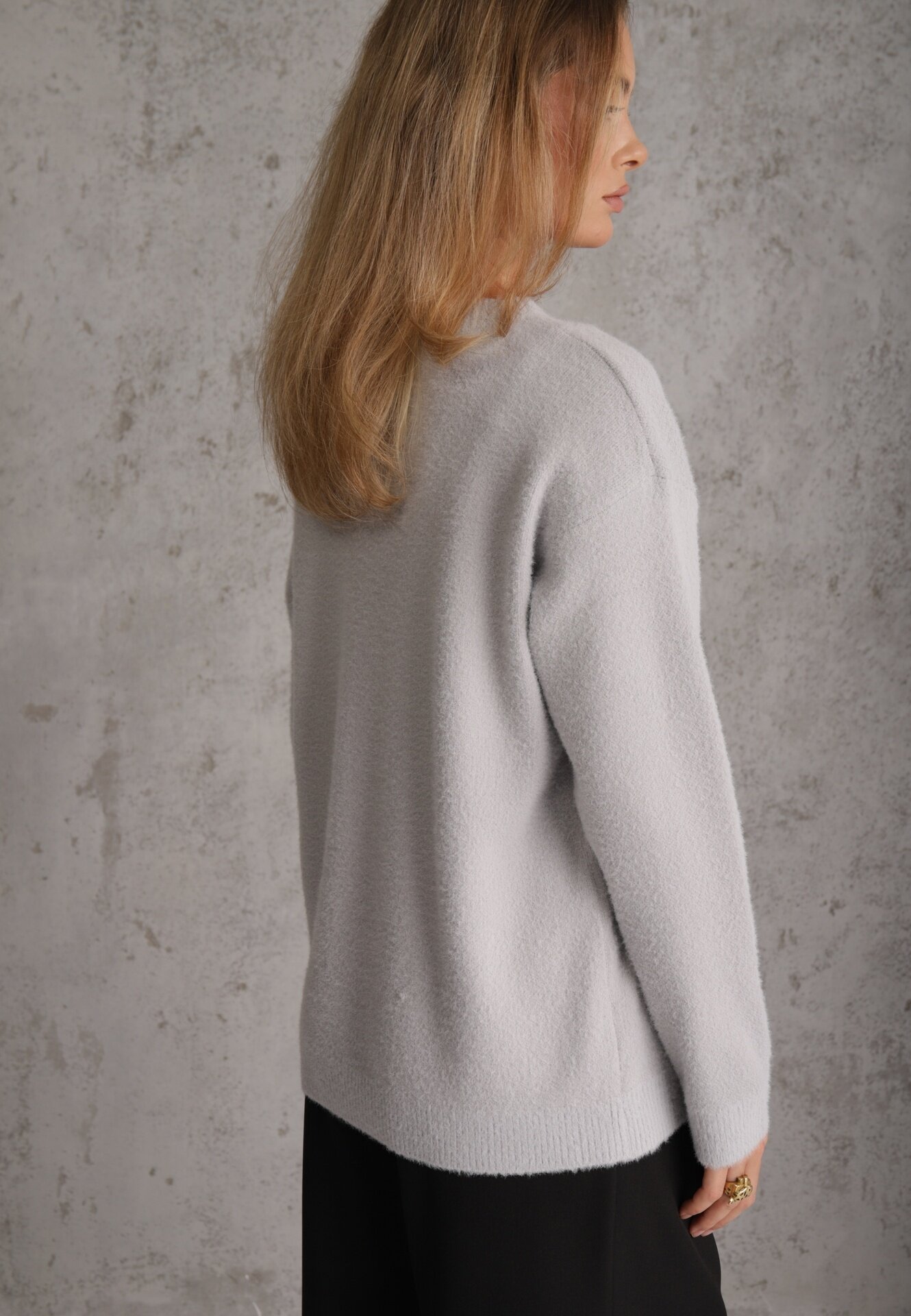 j&x Pulover oversize din bumbac și lână Basic Oseani Gri