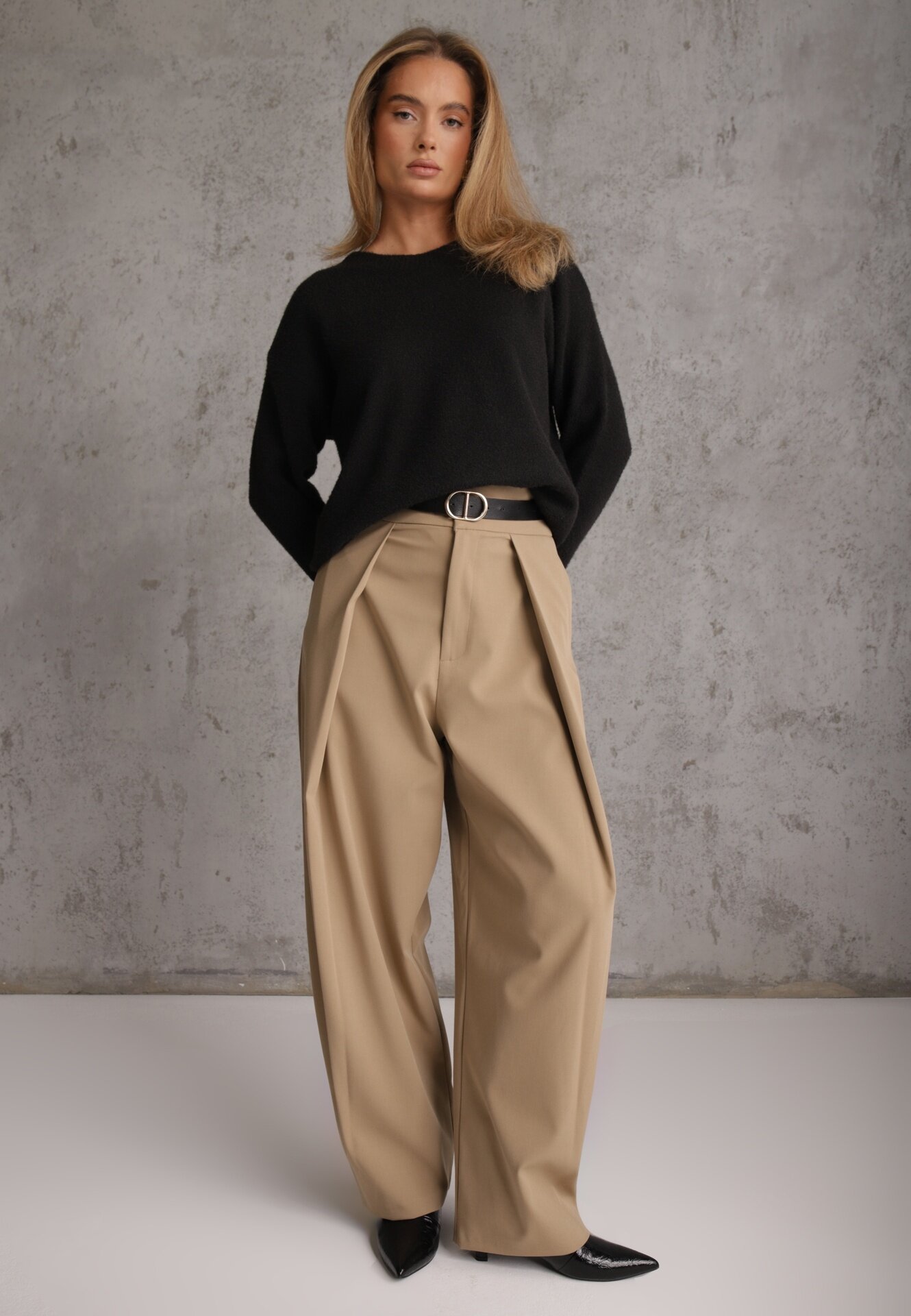j&x Pulover oversize din bumbac și lână Basic Oseani Negru