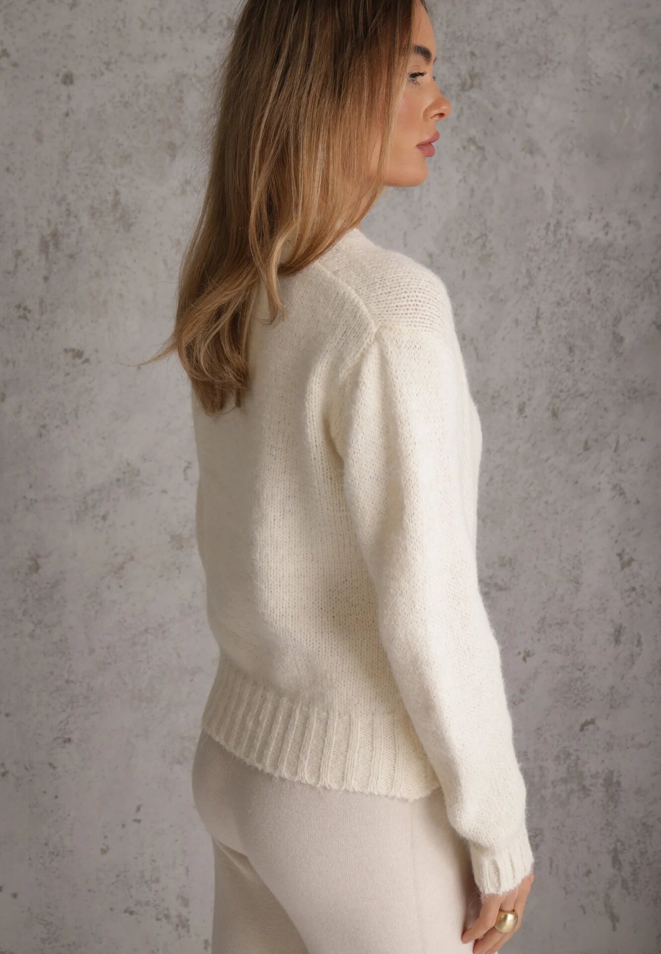 j&x Pulover oversize din lână cu decolteu în V Nleora Bej deschis