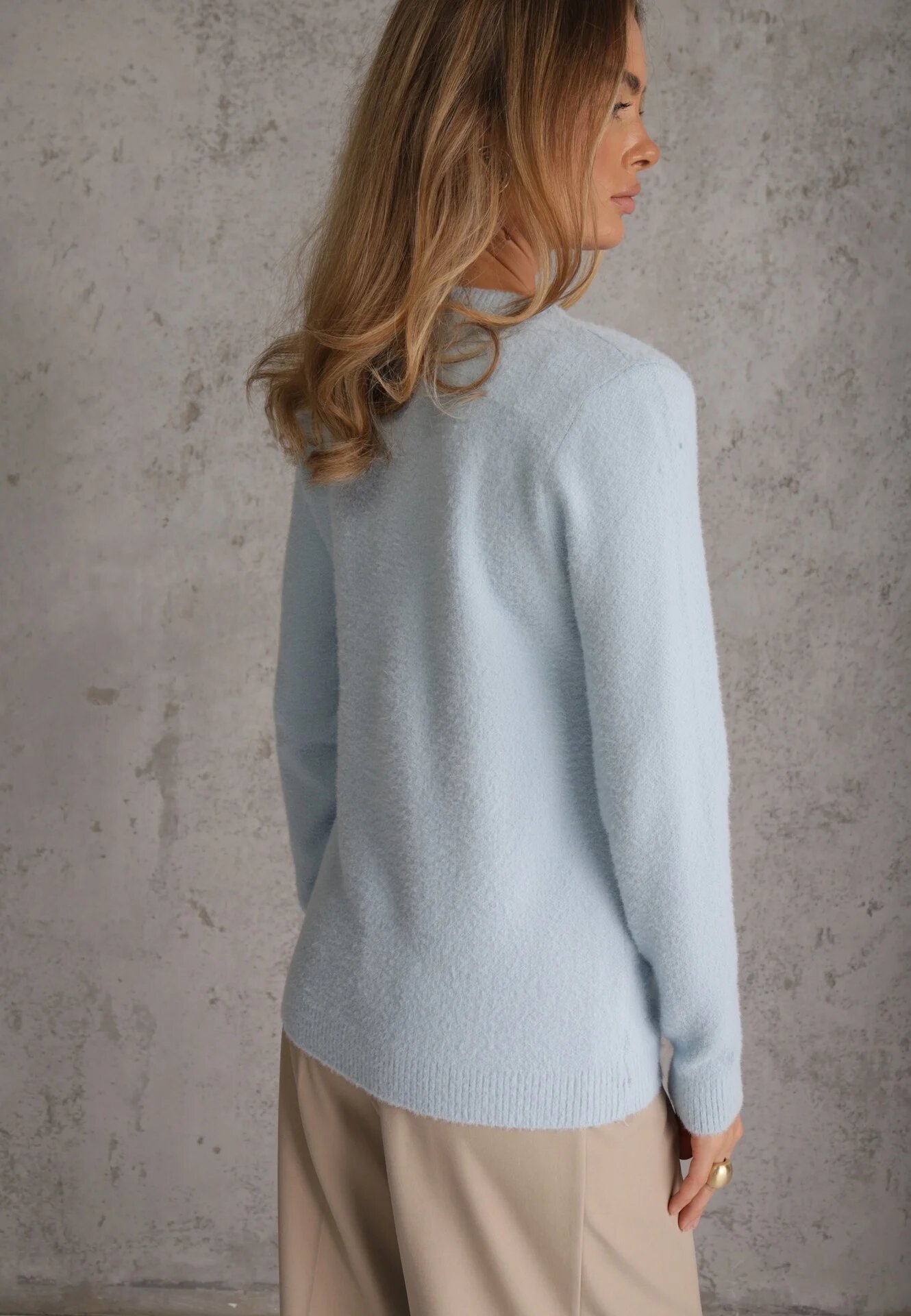 j&x Pulover simplu Casual din tricot cu lână cu structură pufoasă Divara Albastru