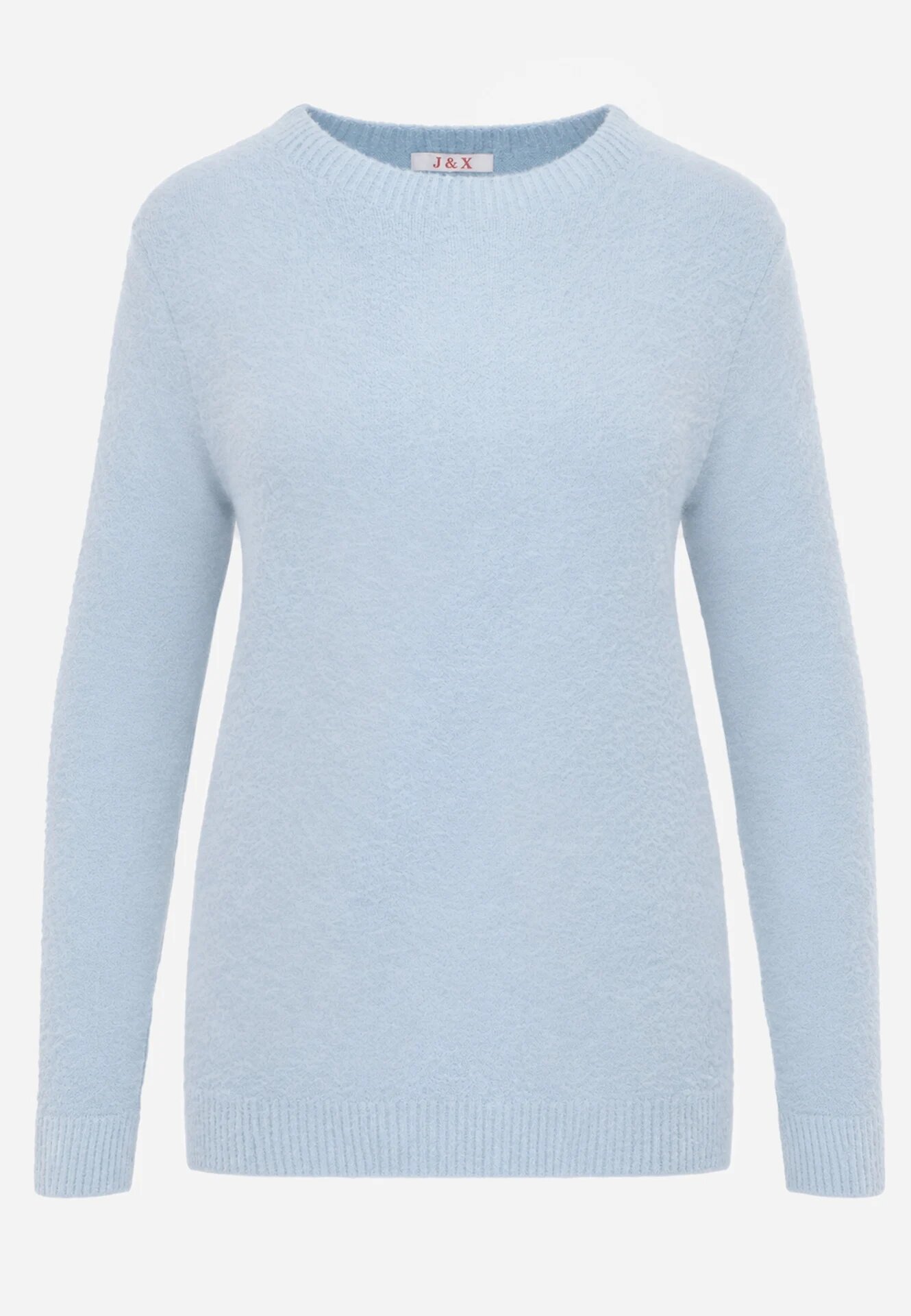 j&x Pulover simplu Casual din tricot cu lână cu structură pufoasă Divara Albastru