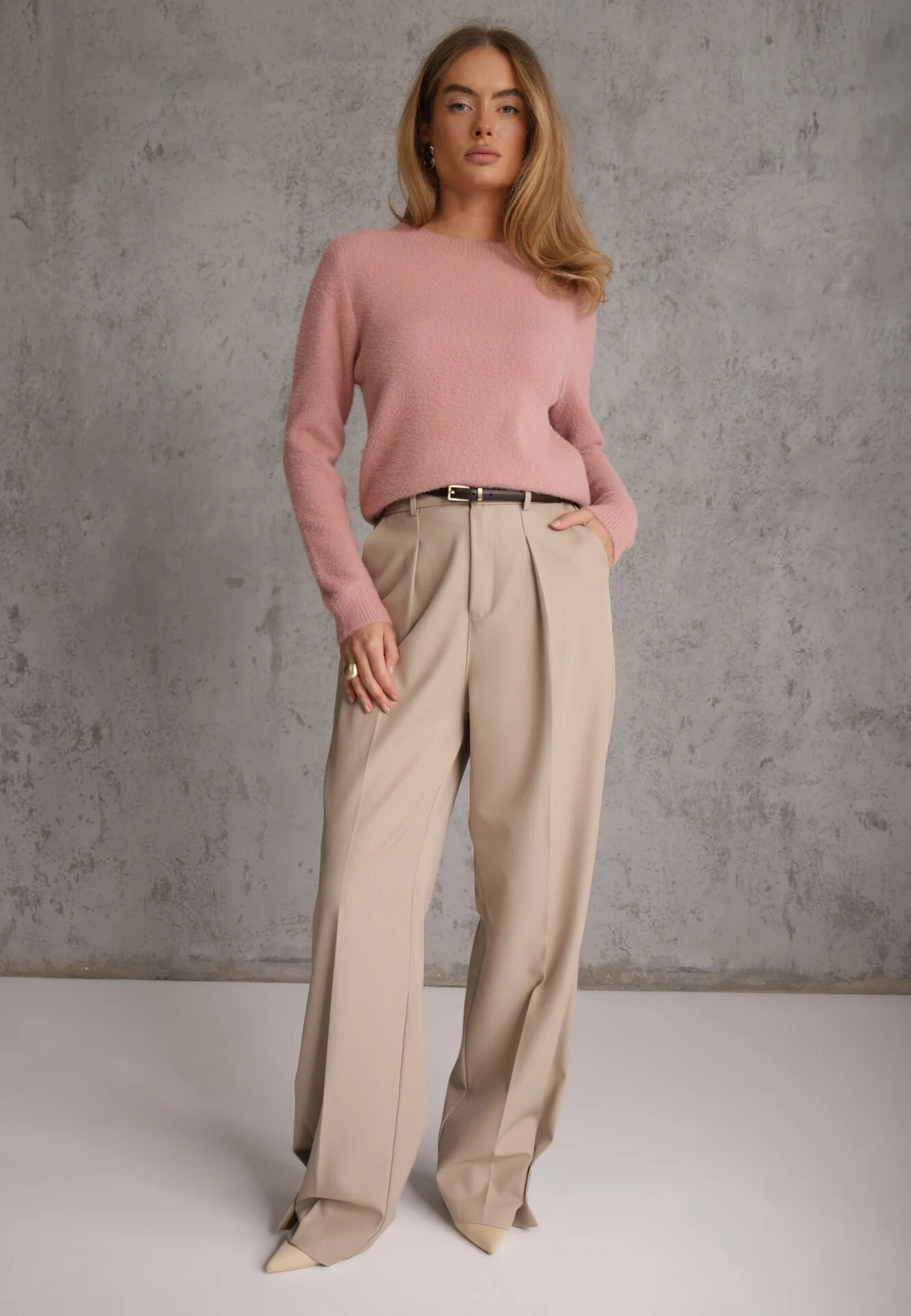 j&x Pulover simplu Casual din tricot cu lână cu structură pufoasă Divara Roz