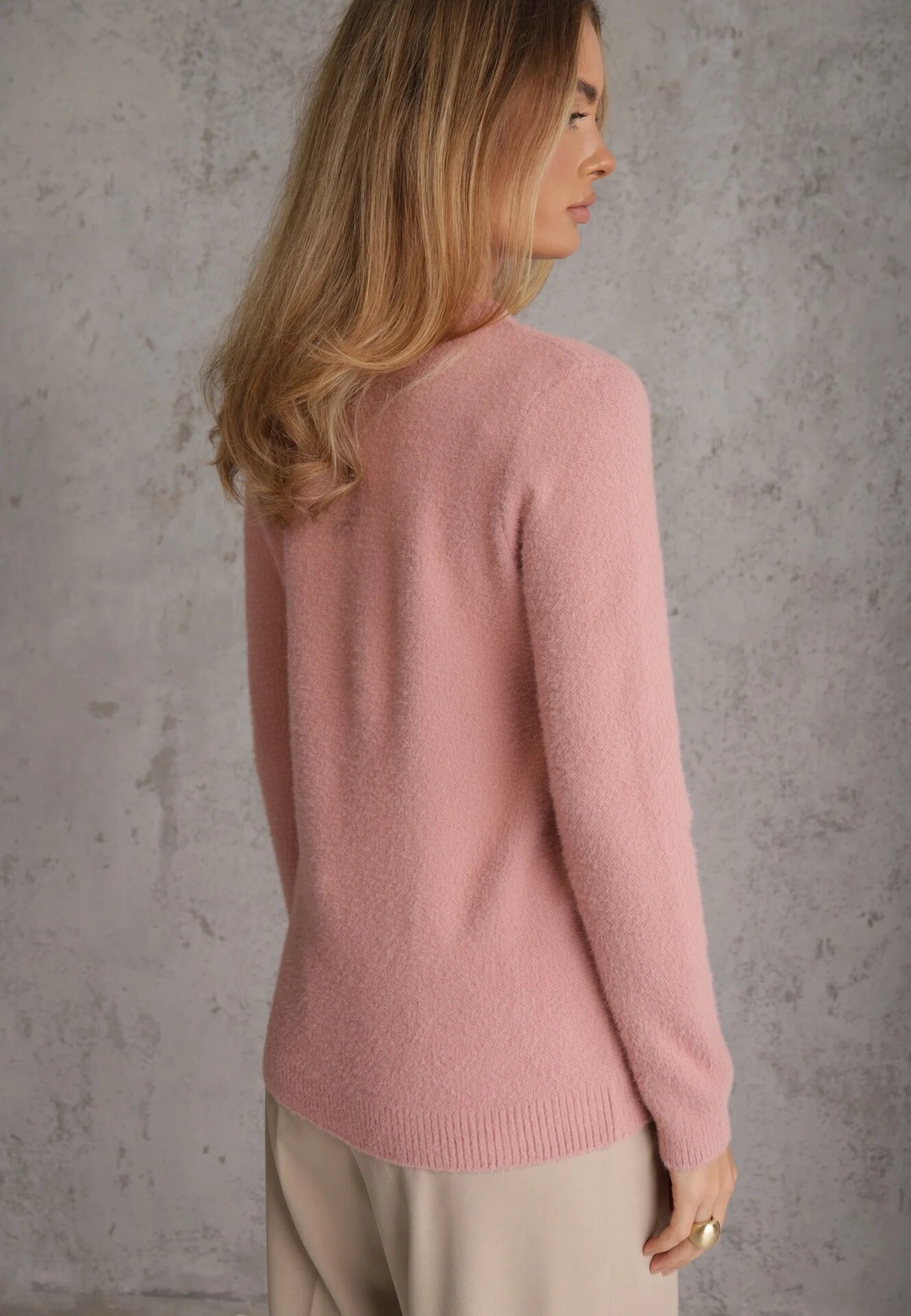 j&x Pulover simplu Casual din tricot cu lână cu structură pufoasă Divara Roz