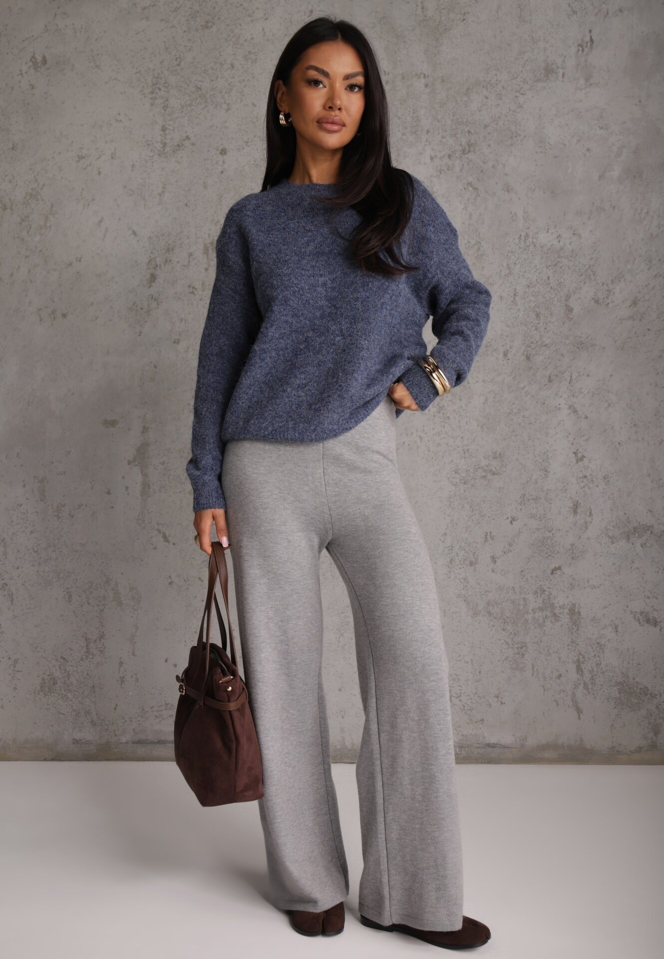 j&x Pulover simplu cu lână în stil Basic Tutia Bleumarin