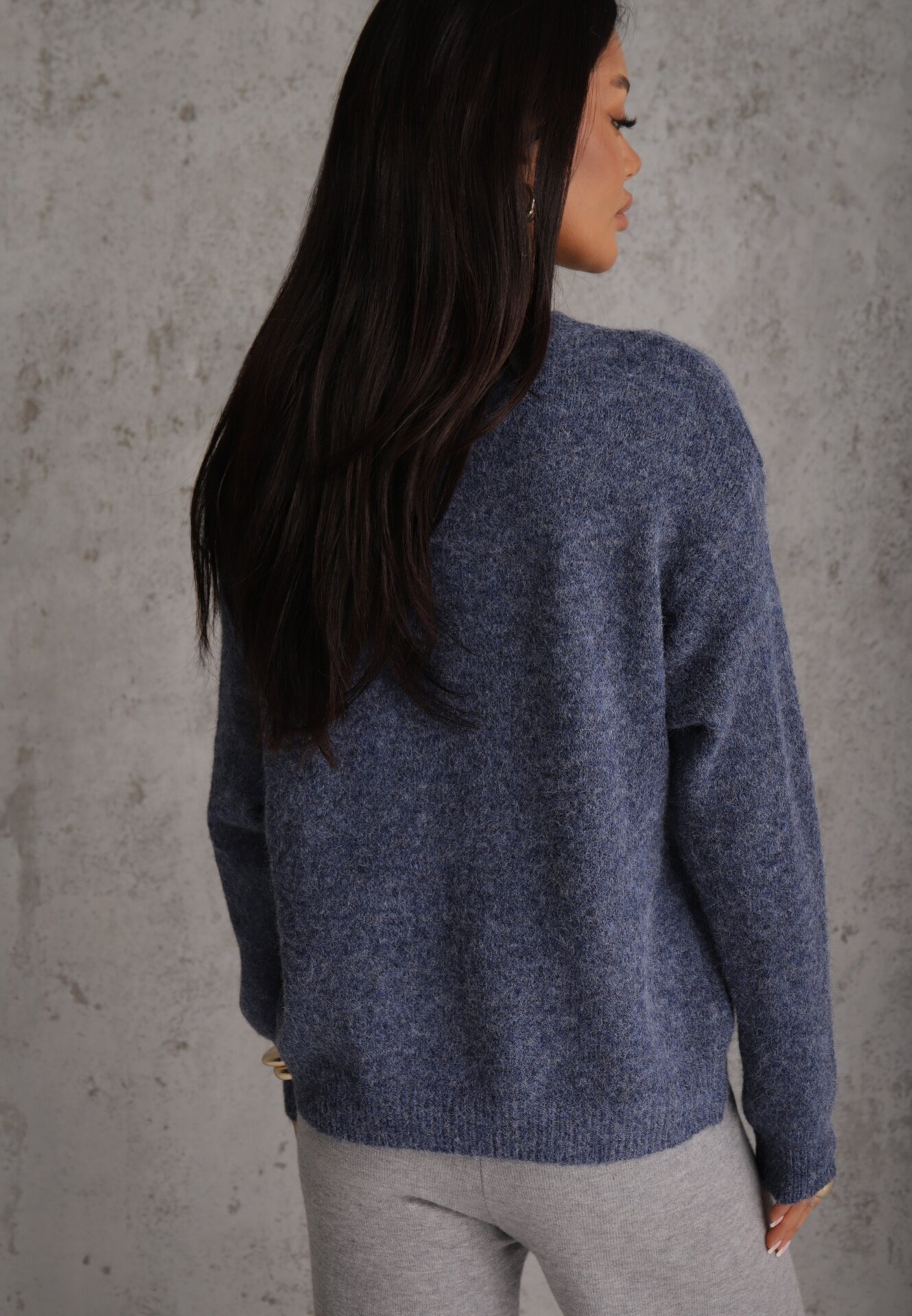 j&x Pulover simplu cu lână în stil Basic Tutia Bleumarin