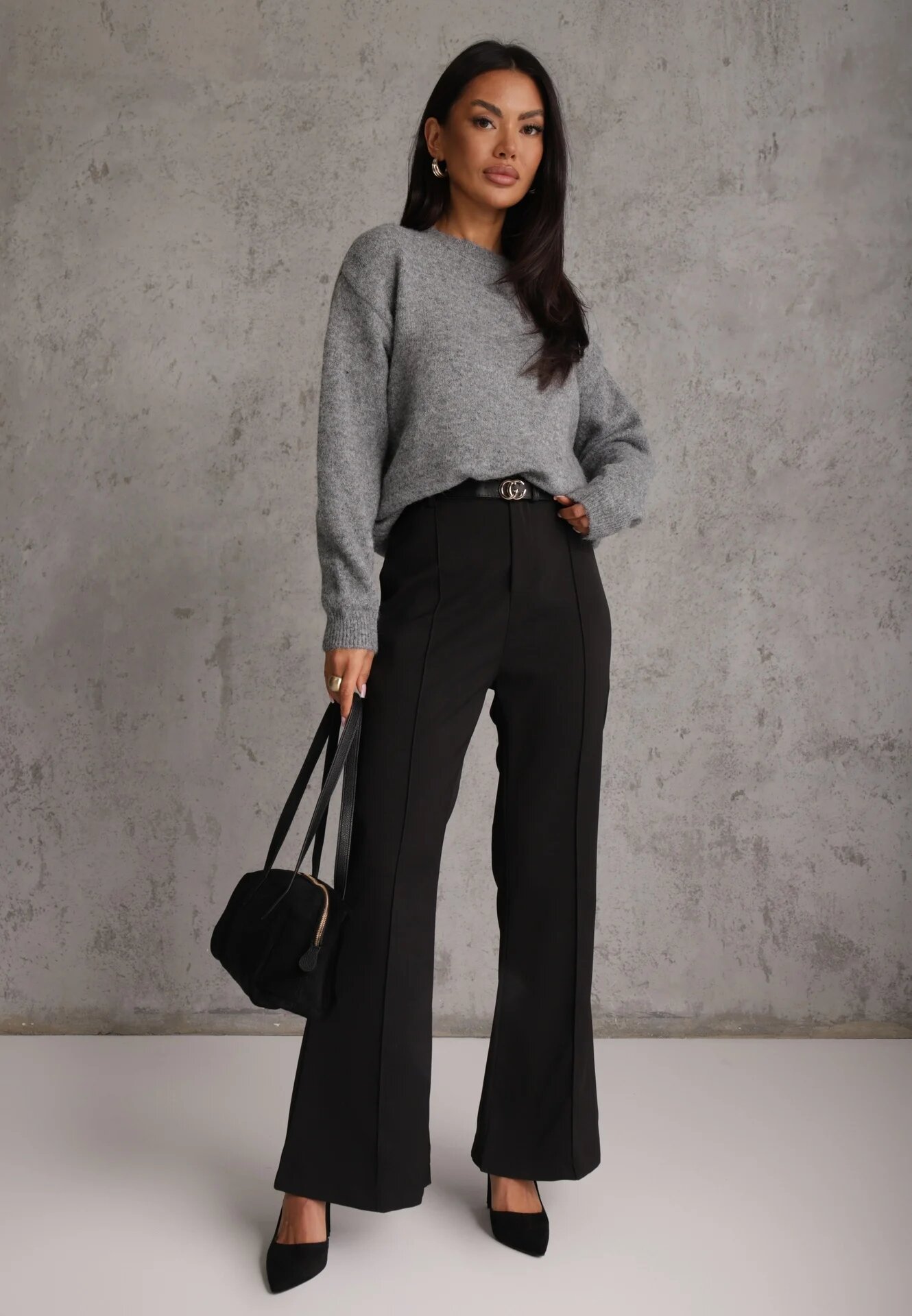 j&x Pulover simplu cu lână în stil Basic Tutia Gri