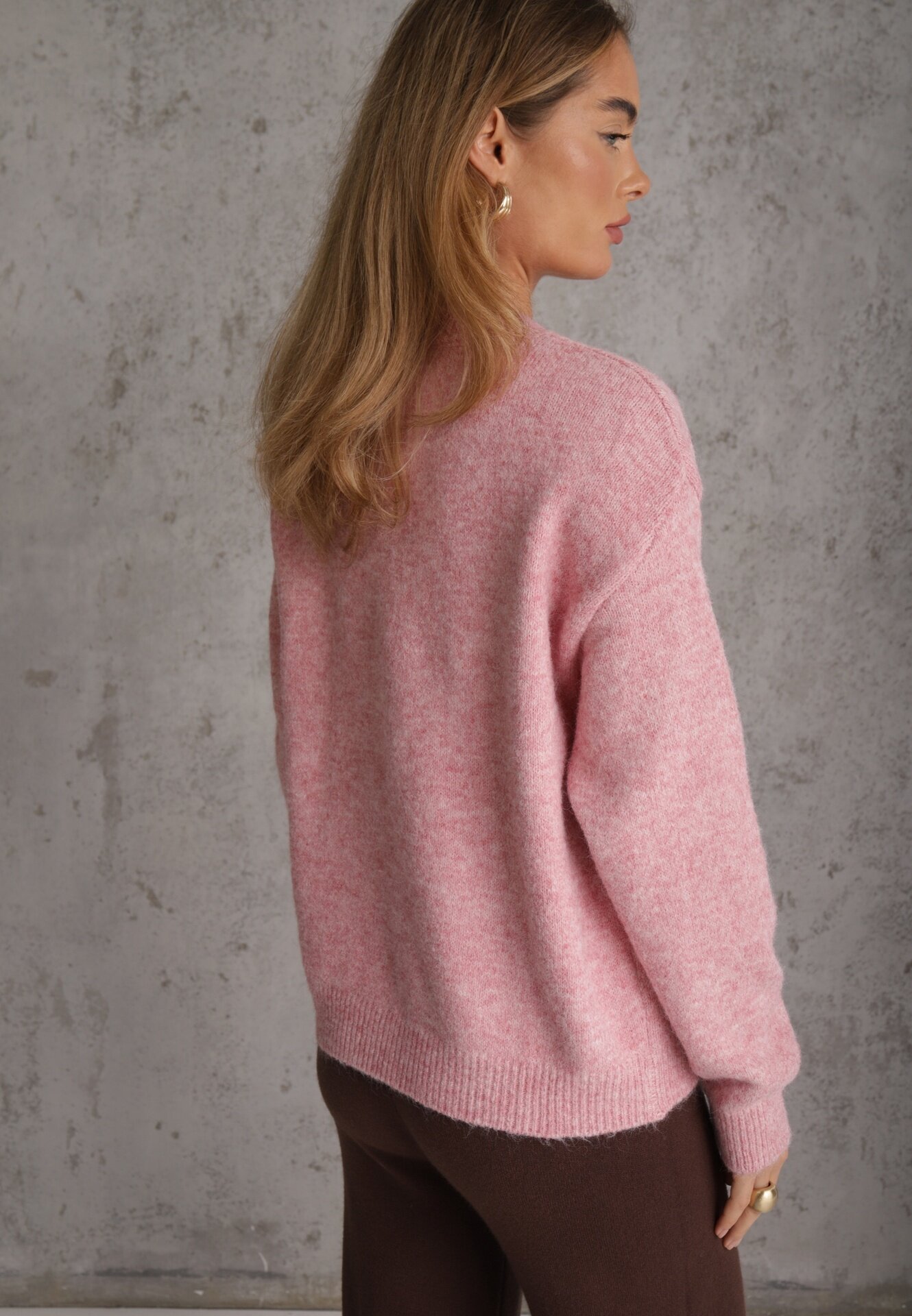 j&x Pulover simplu cu lână în stil Basic Tutia Roz