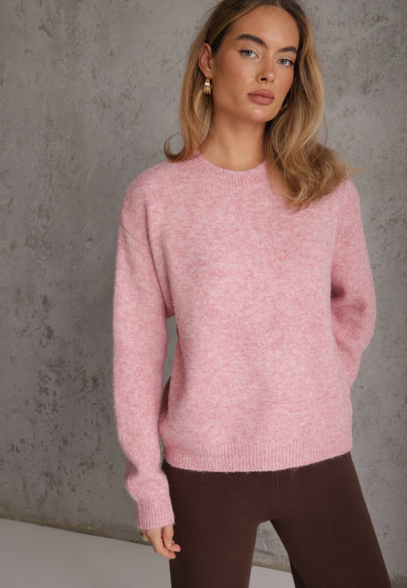 j&x Pulover simplu cu lână în stil Basic Tutia Roz