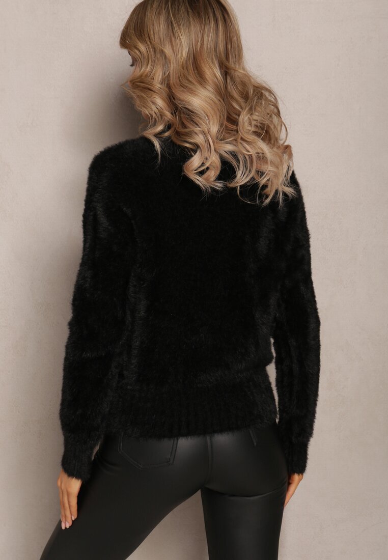 j&x Pulover Tricotat Negru cu fire mai lungi și guler semi-înalt Christiam