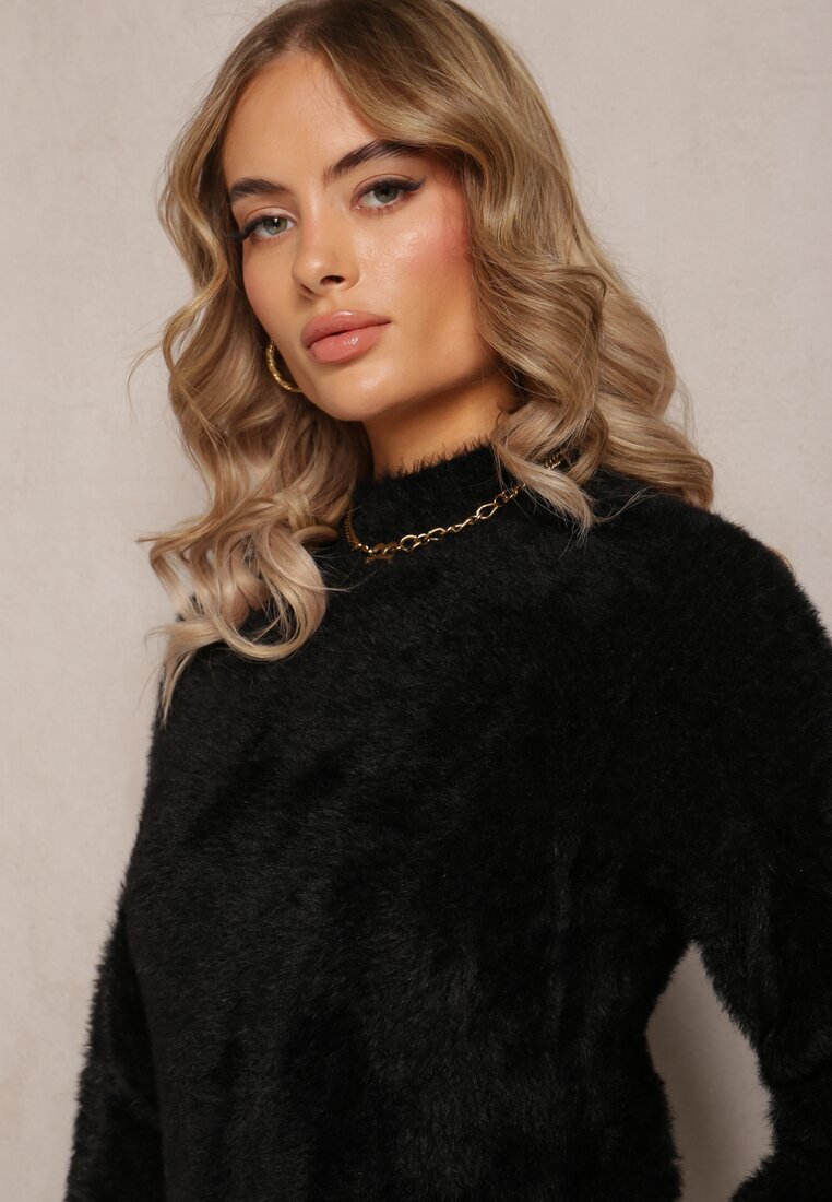 j&x Pulover Tricotat Negru cu fire mai lungi și guler semi-înalt Christiam