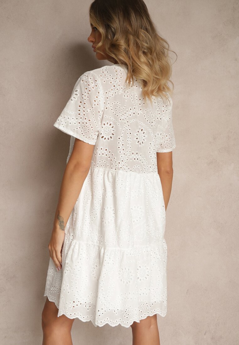 j&x Rochie Ajurată Albă din Bumbac cu Broderii Lumivienne