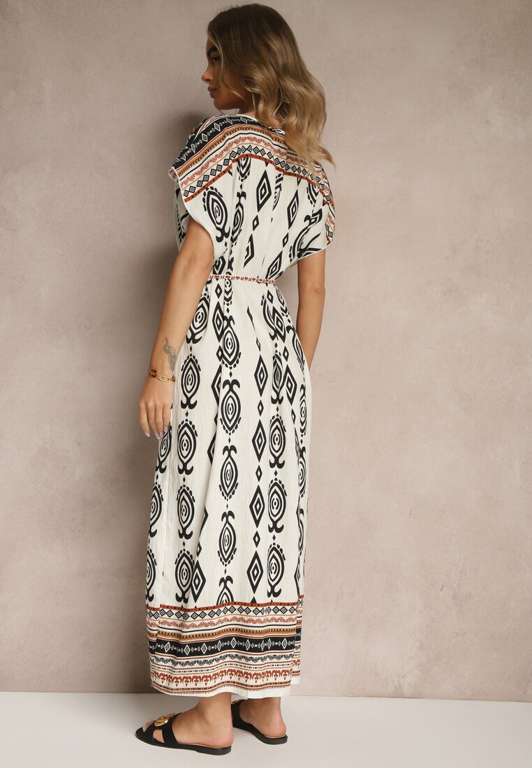 j&x Rochie Albă de Vâscoză cu croială dreaptă cu Imprimeu Etnic Miriliana