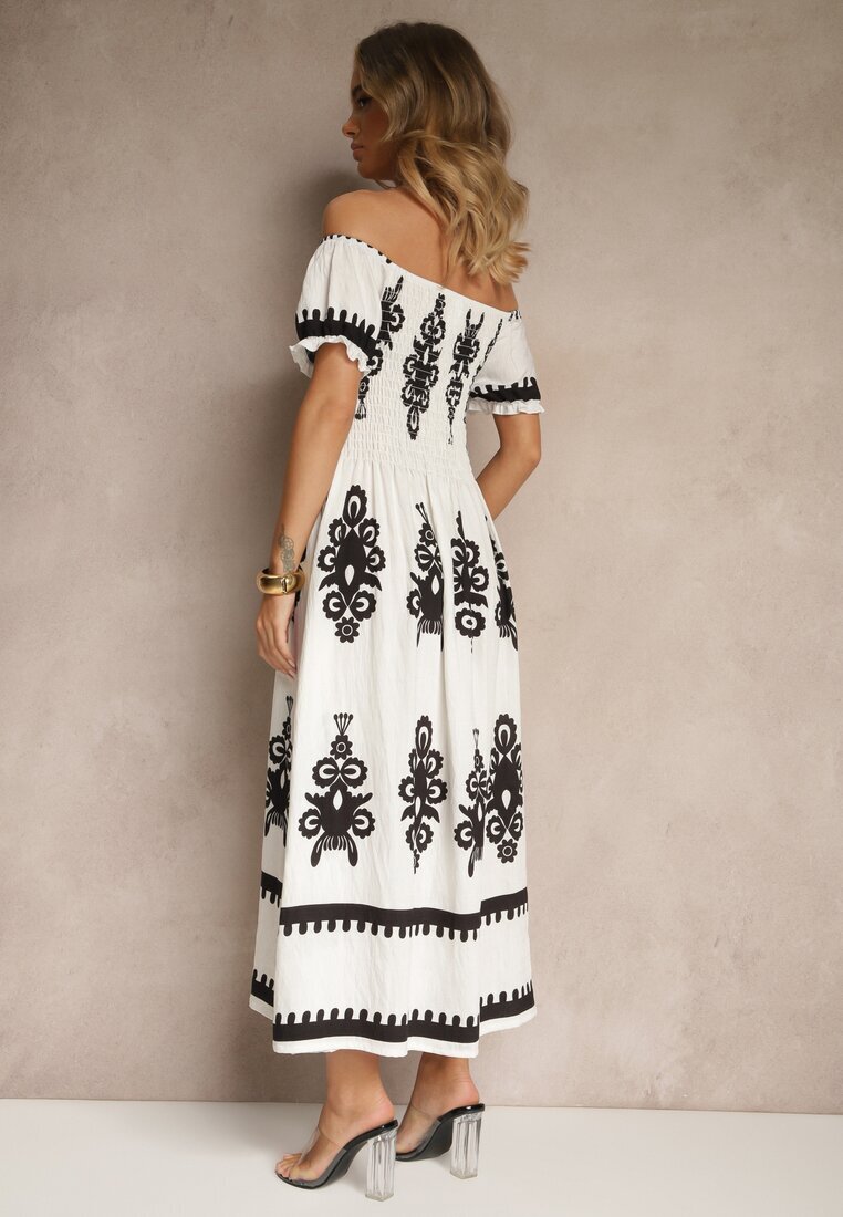 j&x Rochie Albă Spaniolă Decorată cu Imprimeu Etnic Aralette