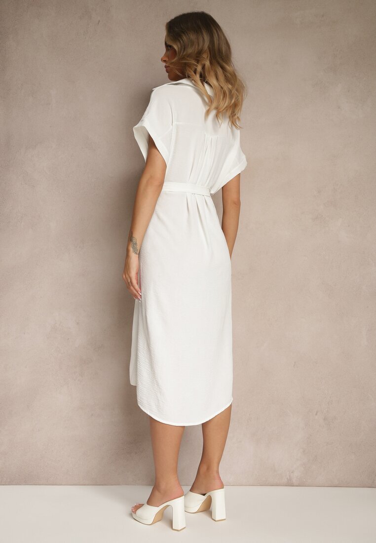 j&x Rochie Albă tip cutie cu Bumbac și Curea Savorienne
