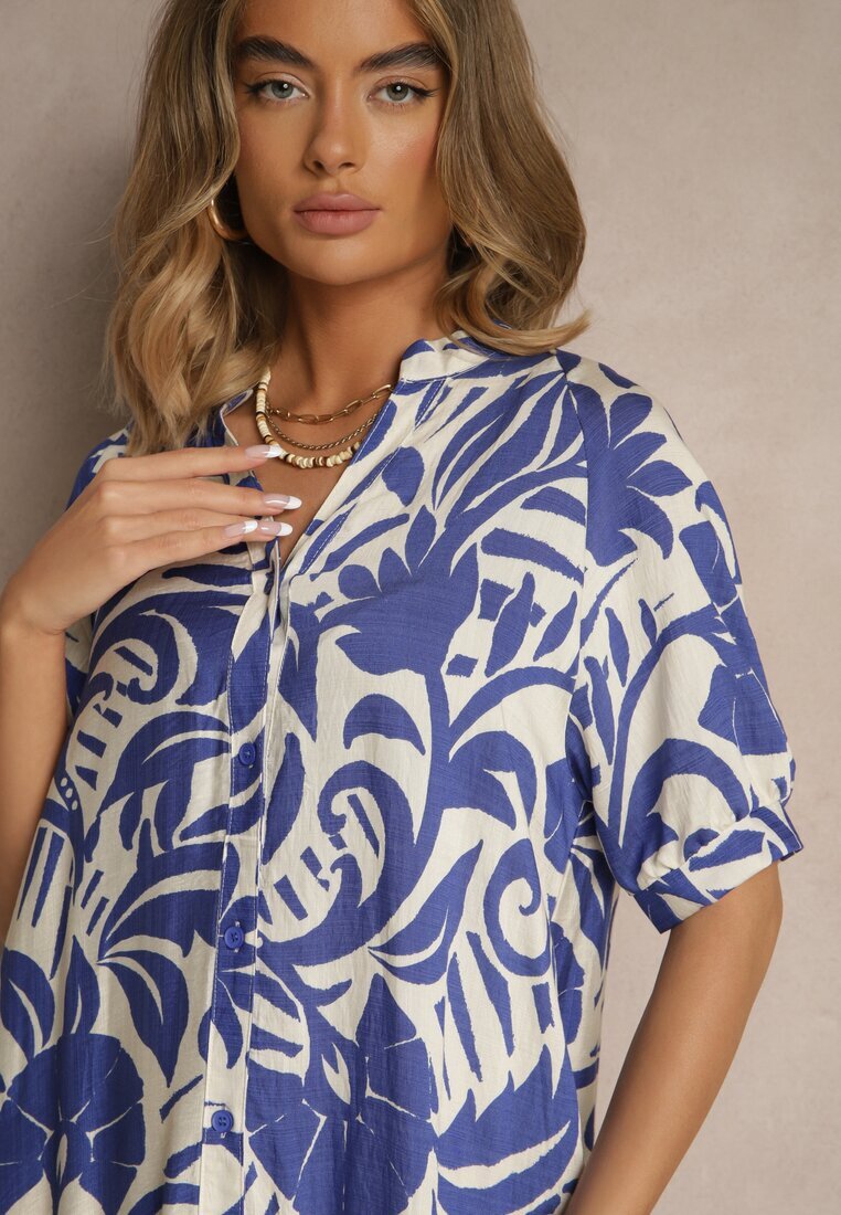 j&x Rochie Albastră Cloș din Viscoză Decorată cu Volan Filesenia