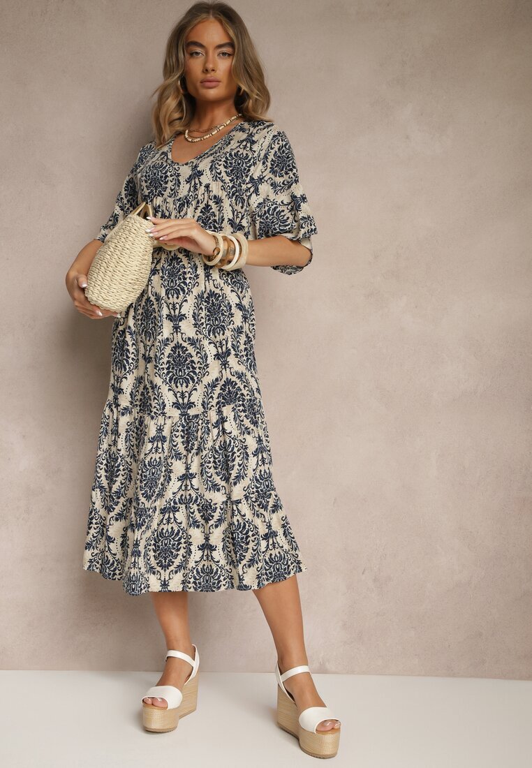 j&x Rochie Albastră cu Bumbac și Model Abstract Filarella