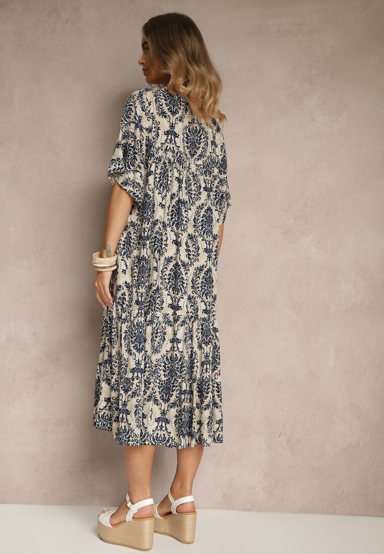 j&x Rochie Albastră cu Bumbac și Model Abstract Filarella
