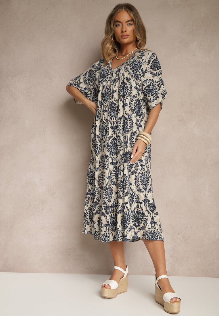 j&x Rochie Albastră cu Bumbac și Model Abstract Filarella