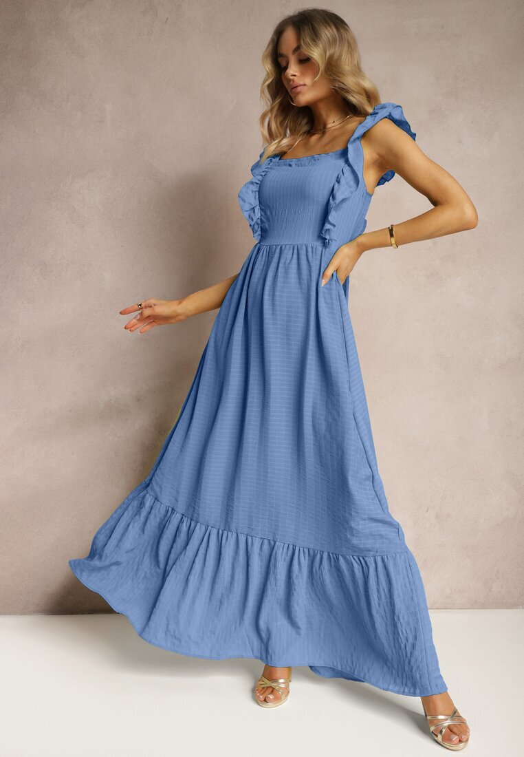 j&x Rochie Albastră cu legătură la spate pe bretele cu volane și cu bandă elastică în talie Rollas